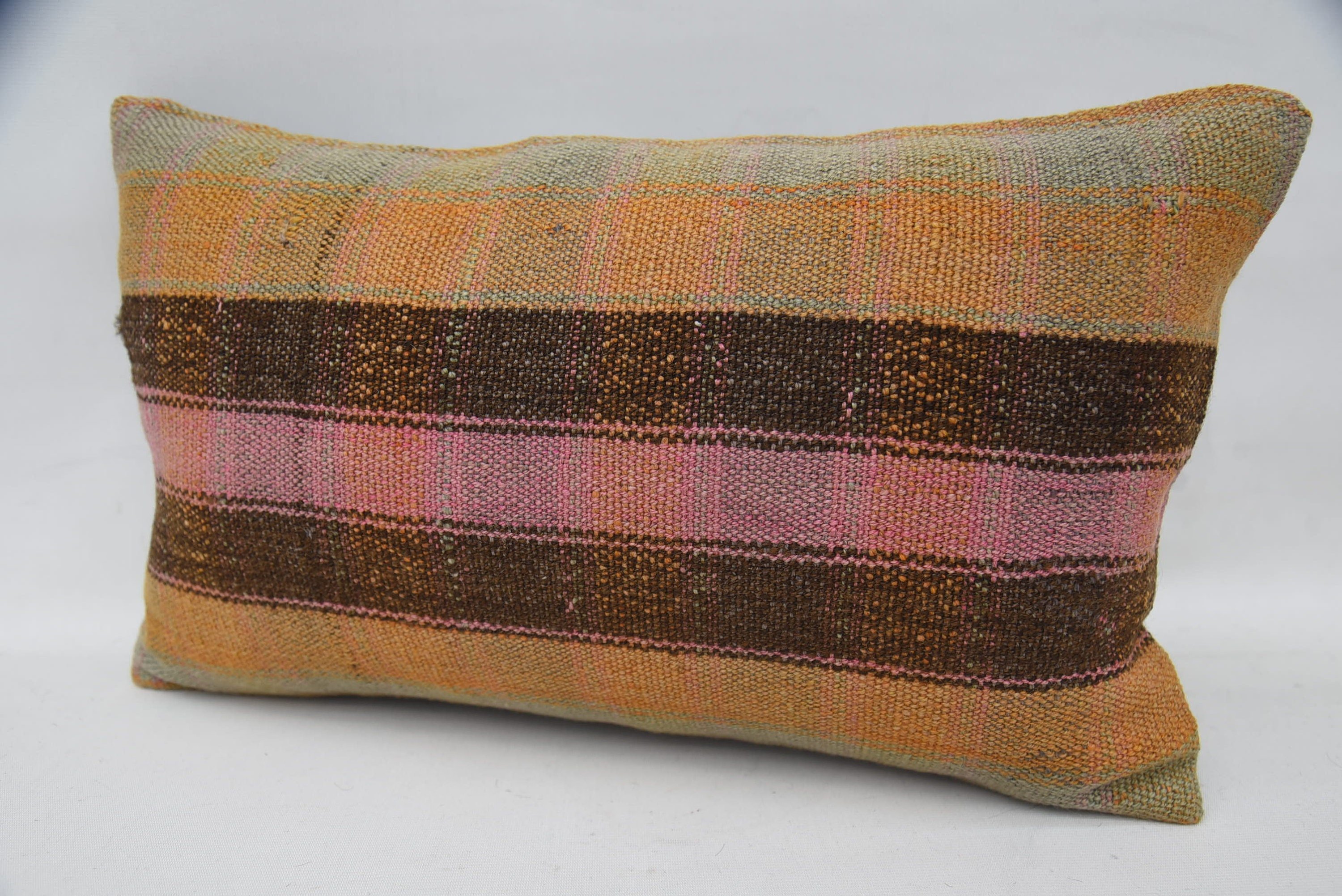 Handmade Kilim Cushion, 12"x20" Orange Cushion Cover, Turkish Pillow, Vintage Kilim Pillow, Southwestern Pillow