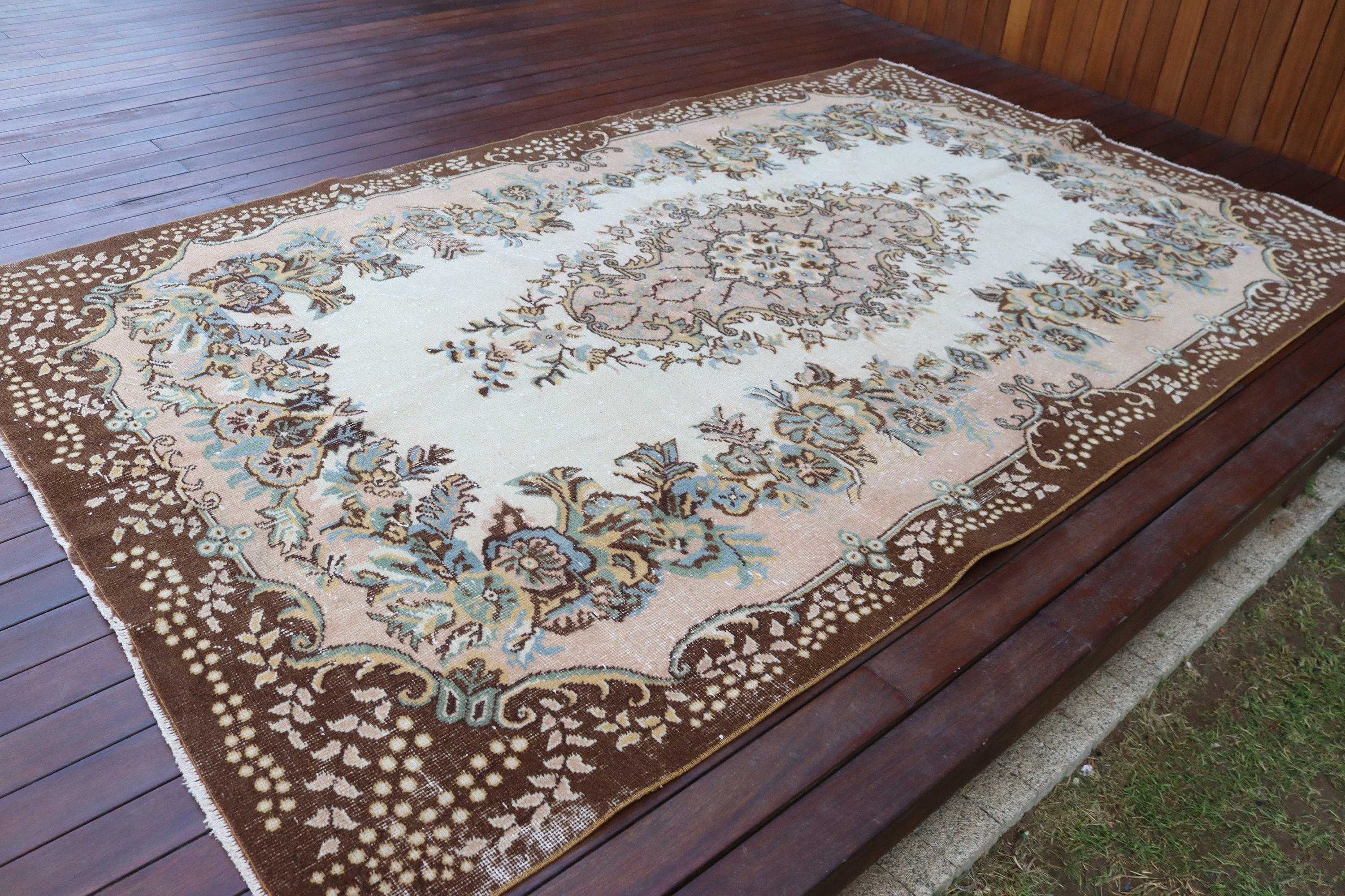 Anadolu Halısı, Vintage Halılar, Büyük Vintage Halılar, 6.1x9.9 ft Büyük Halı, Boho Halıları, Bej Anadolu Halıları, Türk Halıları, Yatak Odası Halısı