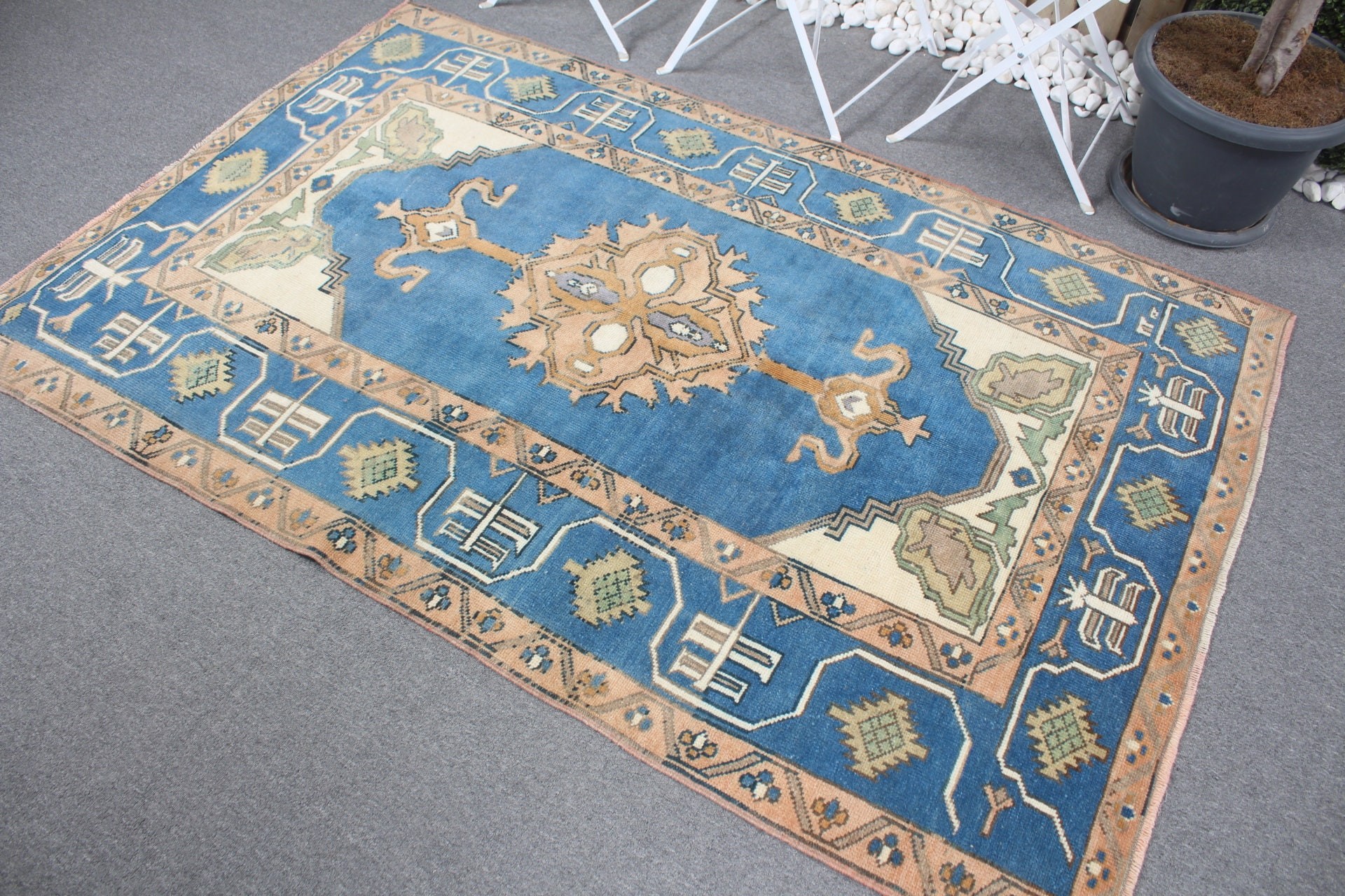 Bedroom Rugs, Cool Rugs, Designer Rugs, Turkish Rug, Vintage Rugs, 4.4x6.6 ft Area Rug, Blue Wool Rug, Rugs for Floor