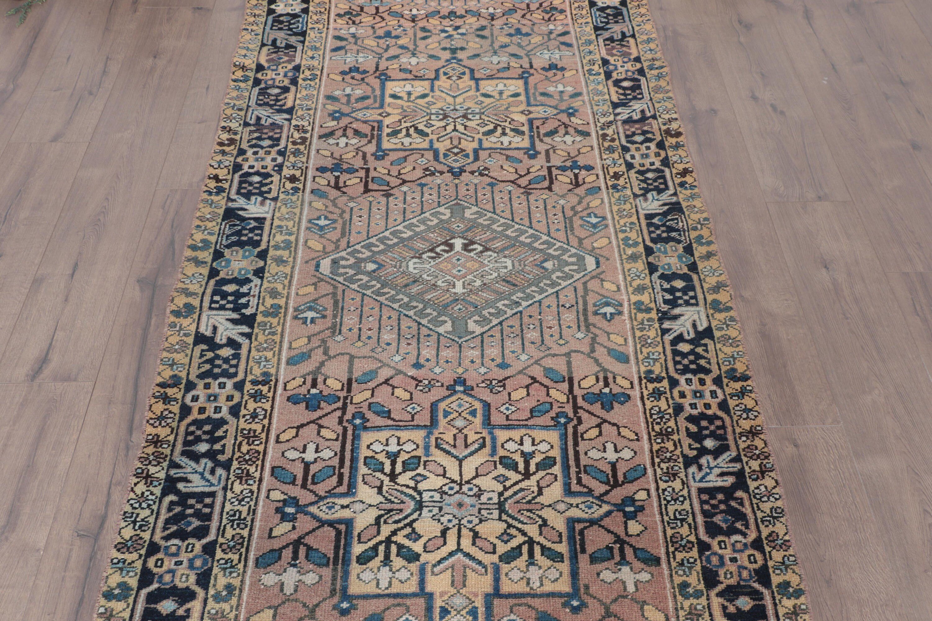 Blue Oushak Rugs, Hallway Rug, 3.5x12.9 ft Runner Rug, Bedroom Rugs, Kitchen Rugs, Exotic Rug, Vintage Rug, Turkish Rug, Rugs for Corridor