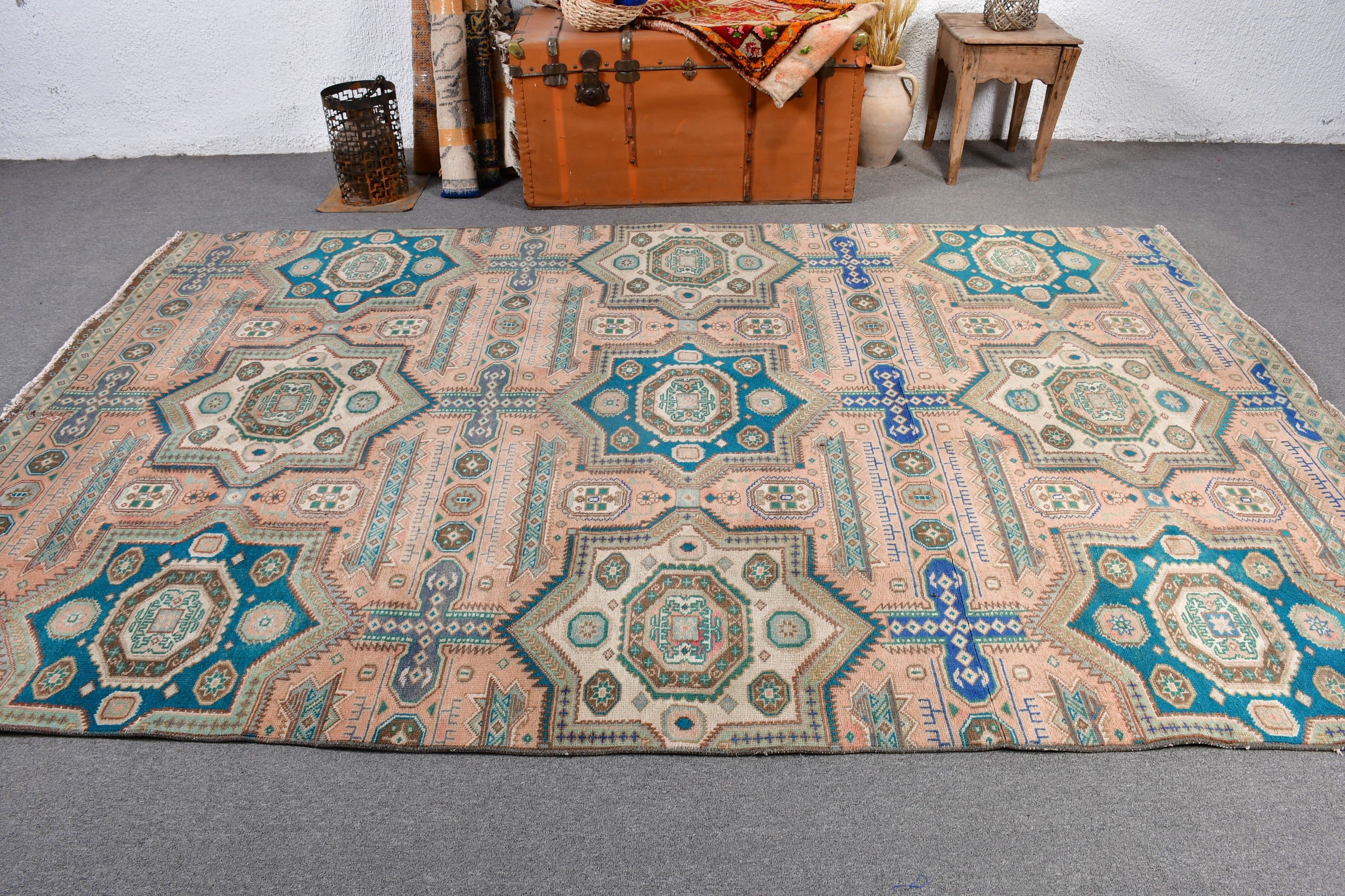 Mutfak Halısı, Kilim, Anadolu Halısı, Türk Halısı, 4,1x9,9 ft Büyük Halılar, Salon Halıları, Vintage Halı, Büyük Boho Halıları, Yer Halıları, Mavi Soğuk Halılar