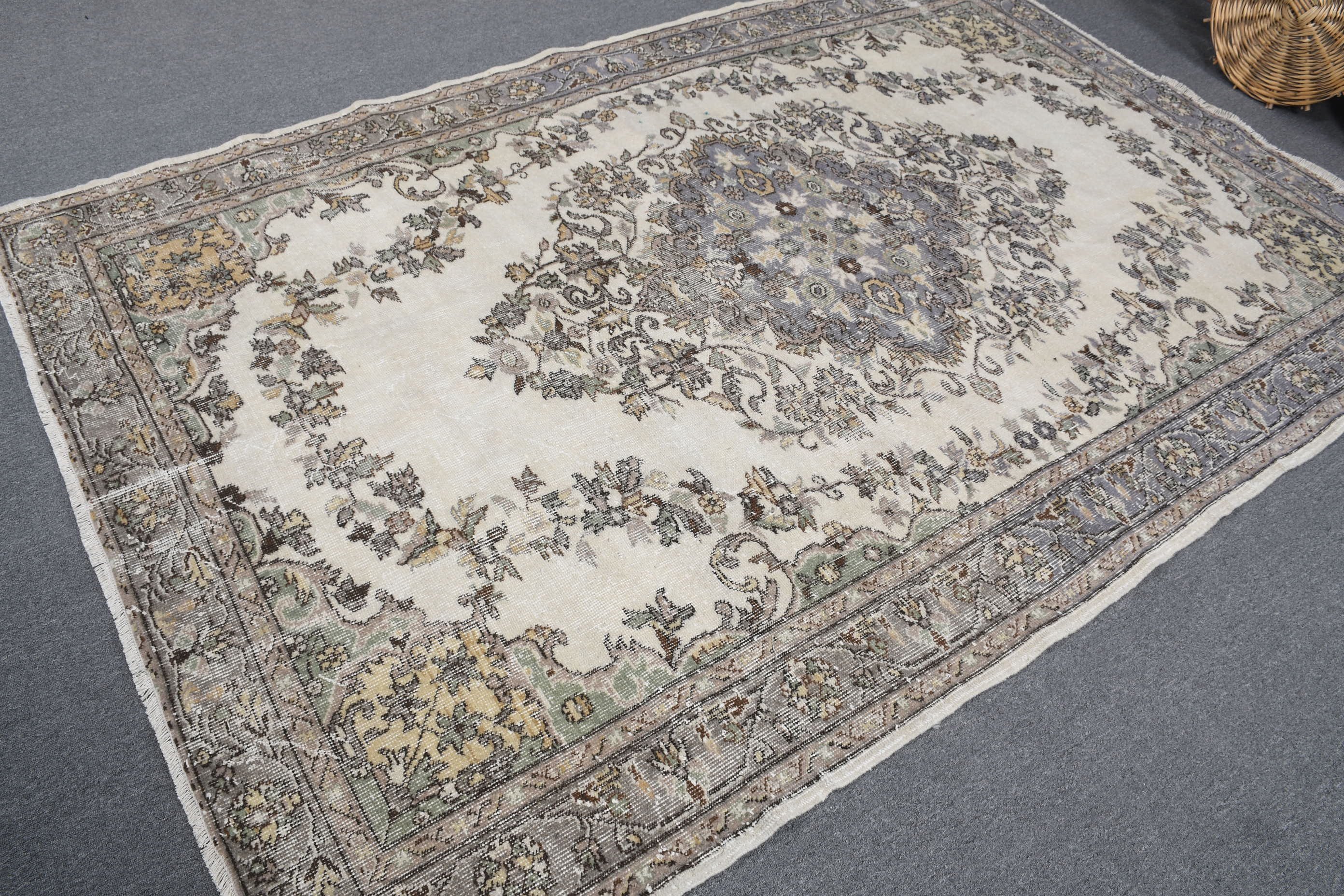 5,9x8,9 ft Büyük Halı, Vintage Halı, Yün Halılar, Mutfak Halısı, Bej Havalı Halılar, Salon Halıları, Yer Halısı, Eski Halı, Oturma Odası Halısı, Türk Halıları