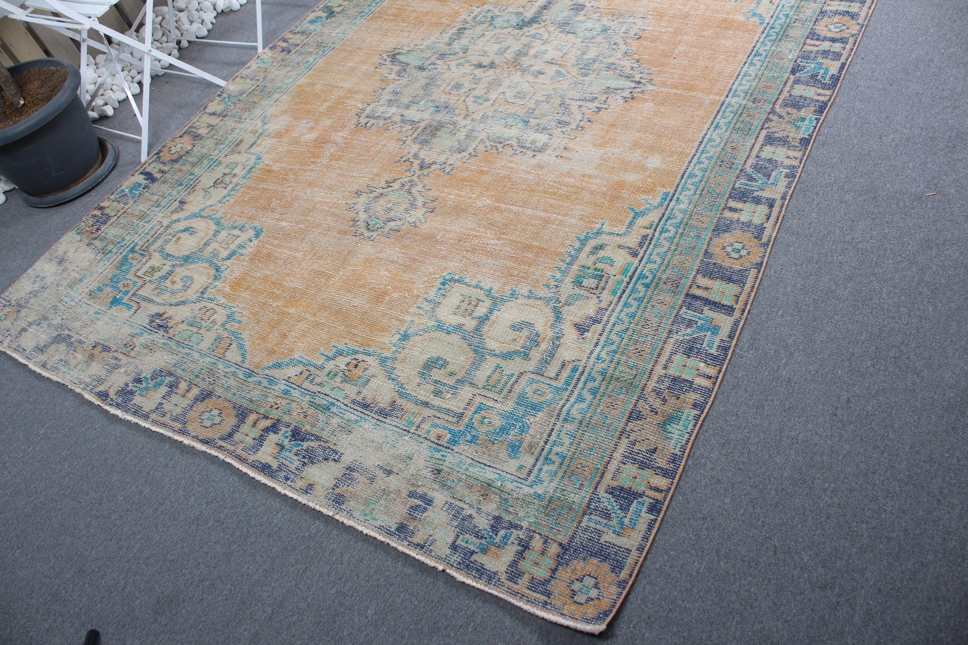 Anatolian Rug, Turkish Rug, Bedroom Rugs, Salon Rugs, Cool Rug, Vintage Rug, Neutral Turkish Rug, 6x9.4 ft Large Rug, Orange Oriental Rugs