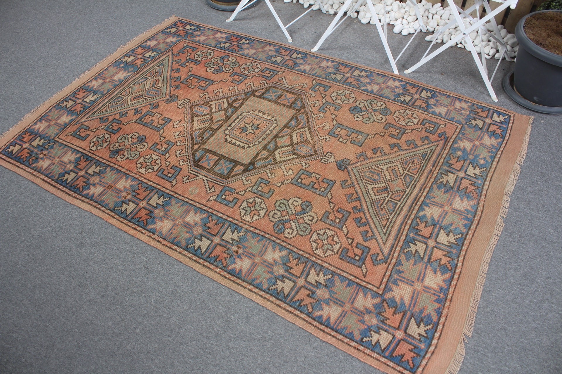 Orange Wool Rugs, Rugs for Floor, Turkish Rug, Boho Area Rug Rugs, Vintage Rug, Oushak Rug, Oriental Rug, Bedroom Rugs, 4.2x6.4 ft Area Rug