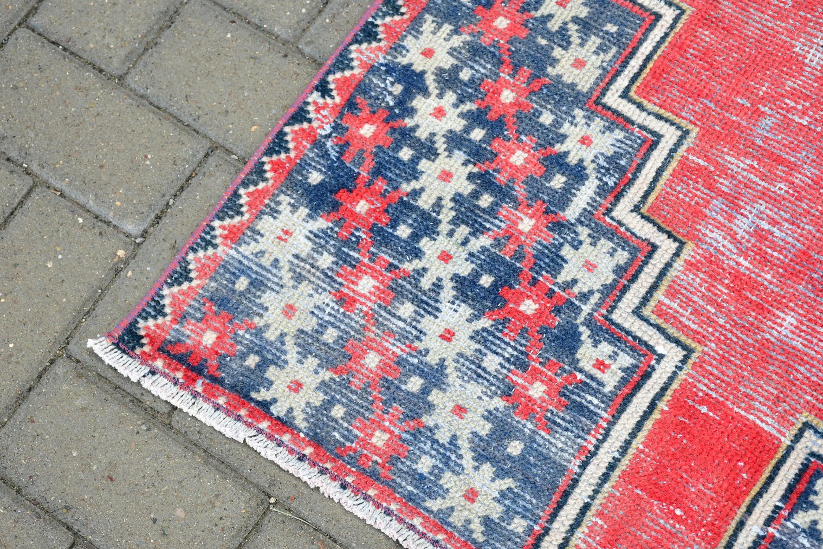 Turkish Rug, 2.8x6.9 ft Accent Rug, Kitchen Rug, Floor Rugs, Red Wool Rug, Rugs for Nursery, Nursery Rugs, Vintage Rug, Oriental Rug