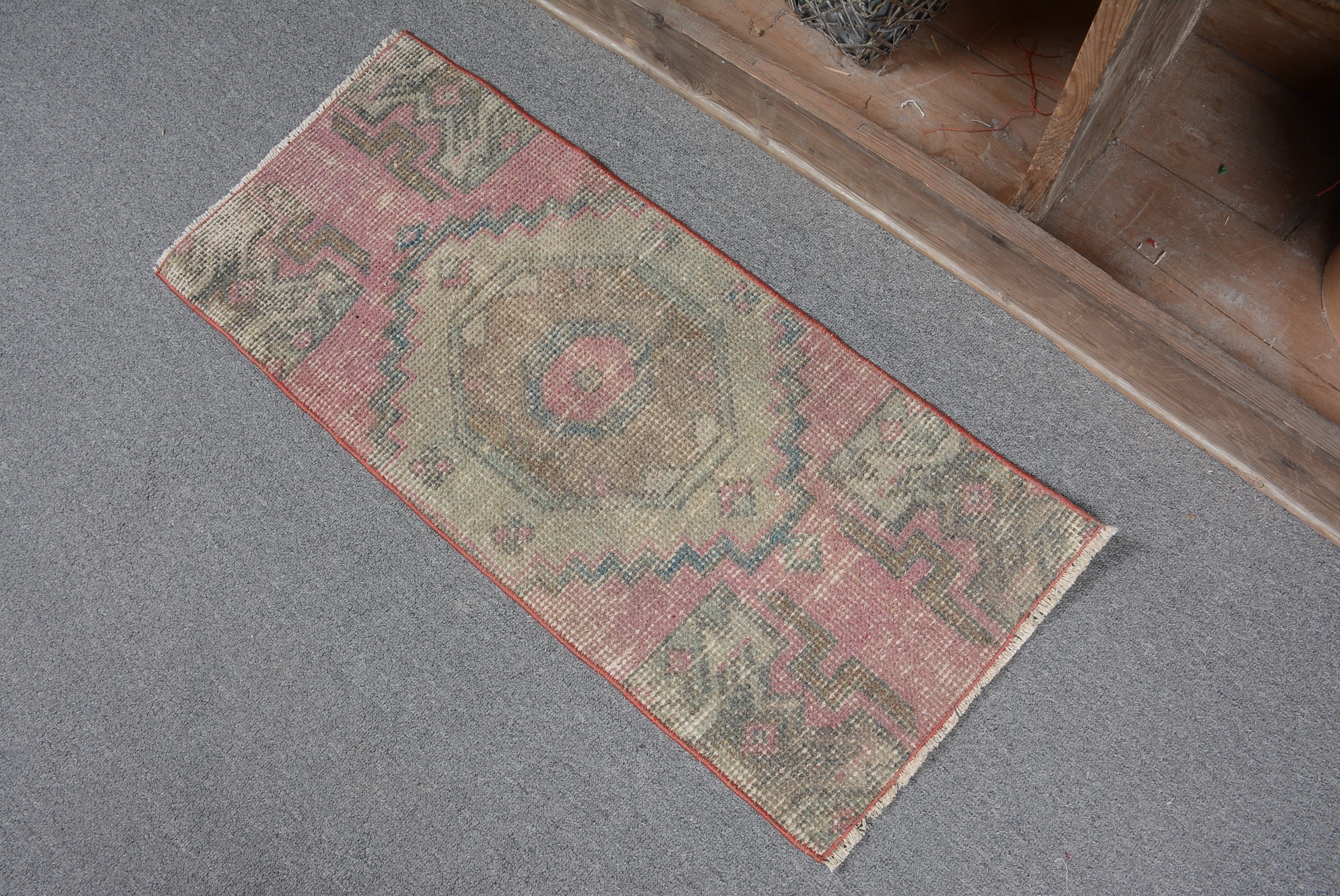 Turkish Rug, Bedroom Rug, Pink Bedroom Rug, Vintage Rug, 1.2x2.8 ft Small Rug, Antique Rug, Rugs for Kitchen, Entry Rug, Bathroom Rug