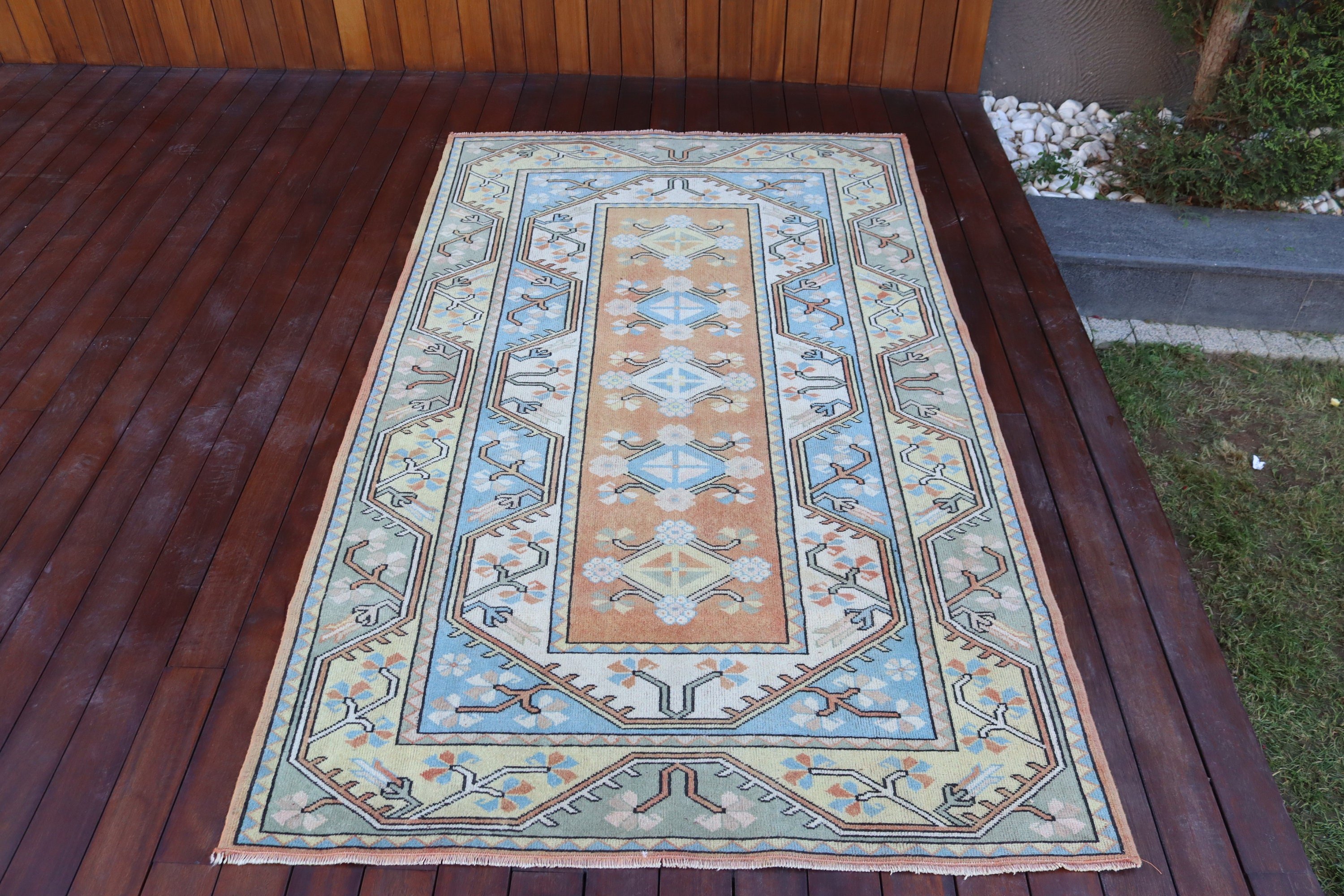 Vintage Halı, Yer Halısı, Oturma Odası Halıları, Nötr Halı, 3,9x6,7 ft Alan Halıları, Türk Halıları, Mutfak Halısı, Boho Halısı, Turuncu Oryantal Halılar