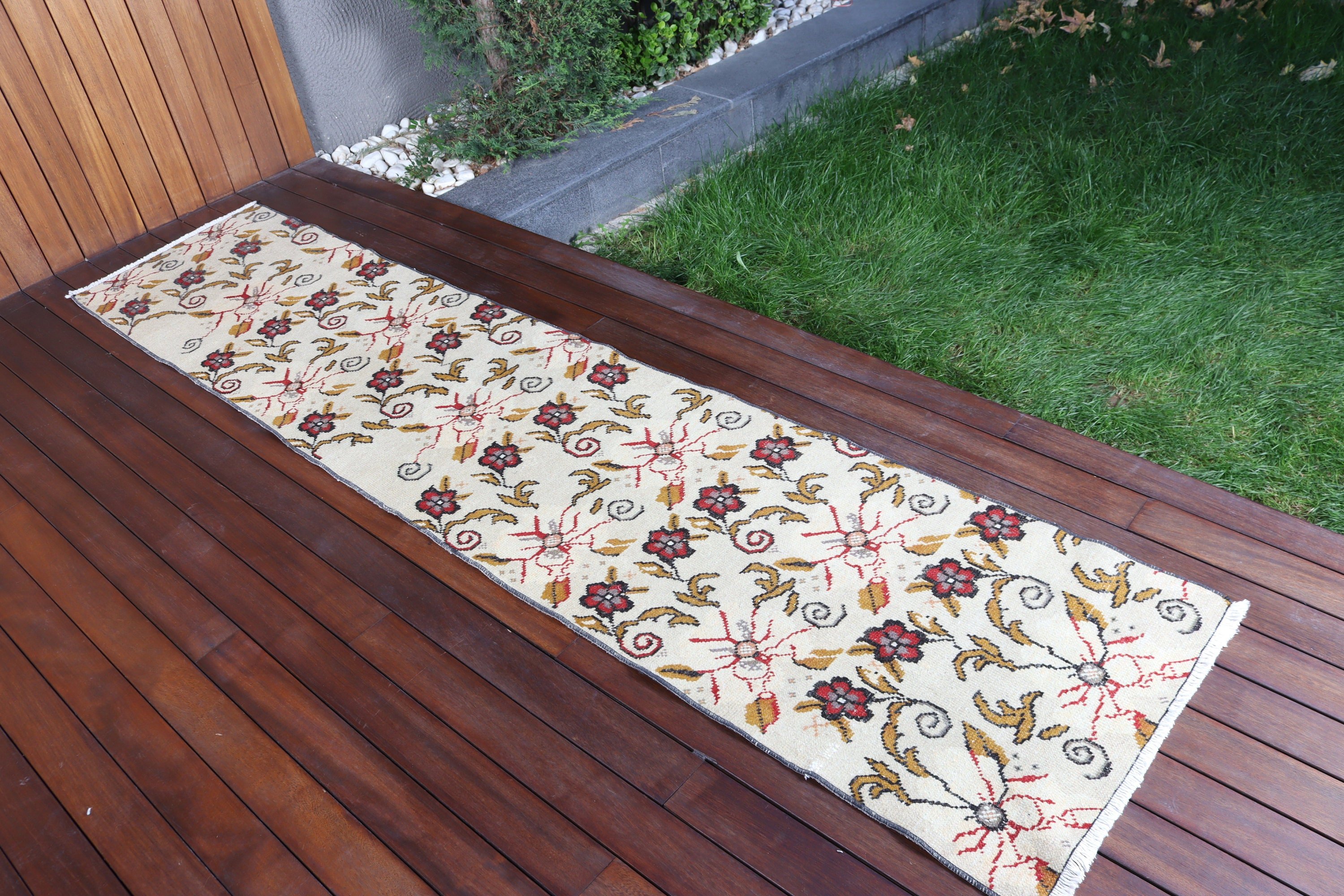 Türk Halıları, Boho Halısı, 2x8.9 ft Yolluk Halısı, Koşucu Halıları, Uzun Yolluk Halısı, Vintage Halılar, Bej Oushak Halısı, Mutfak Halısı, El Dokuma Halıları