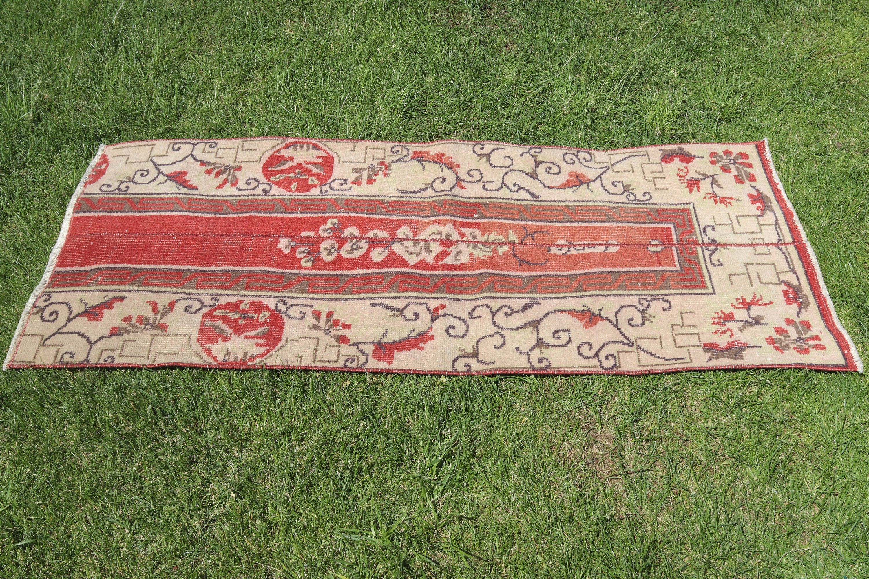 Vintage Halı, Bej Lüks Halı, Açıklama Halıları, Banyo Halısı, 2x4,7 ft Küçük Halı, Yatak Odası Halıları, Havalı Halılar, Duvara Asılı Halı, Türk Halısı