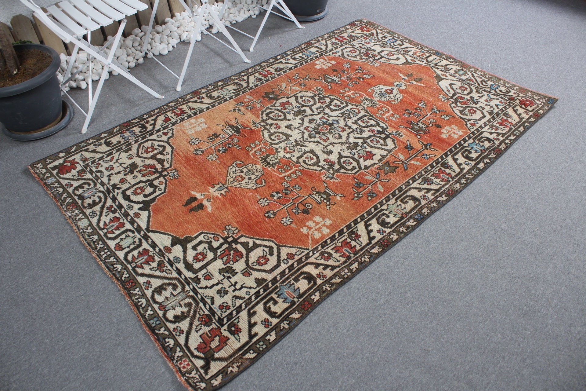 Antique Rugs, Red Antique Rug, Floor Rug, 4.3x6.9 ft Area Rugs, Vintage Rugs, Aztec Rug, Kitchen Rug, Rugs for Bedroom, Turkish Rug