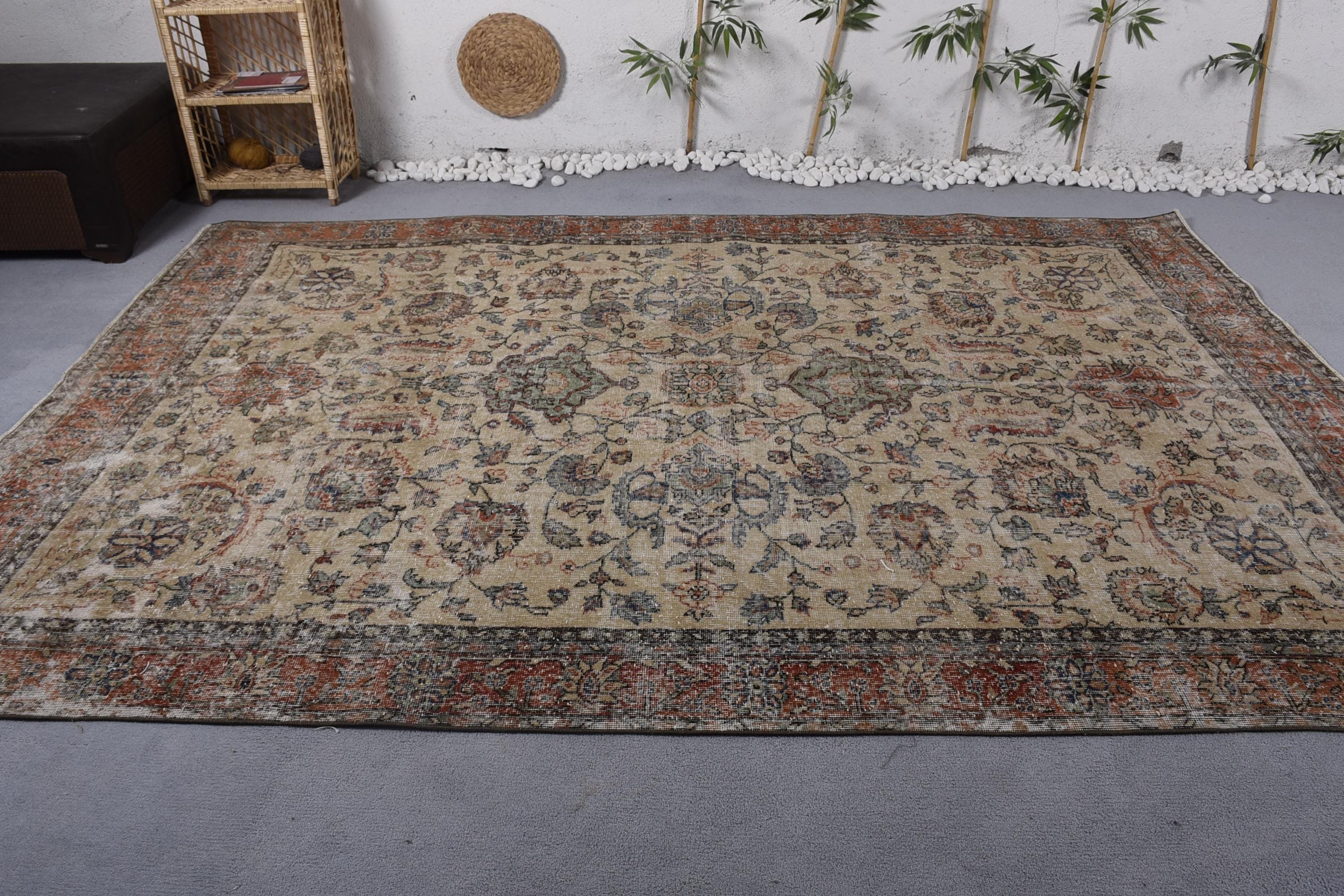 Oversize Turkish Rugs, 7.1x10.6 ft Oversize Rugs, Beige Kitchen Rugs, Turkish Rugs, Vintage Rugs, Salon Rugs, Moroccan Rugs, Antique Rugs