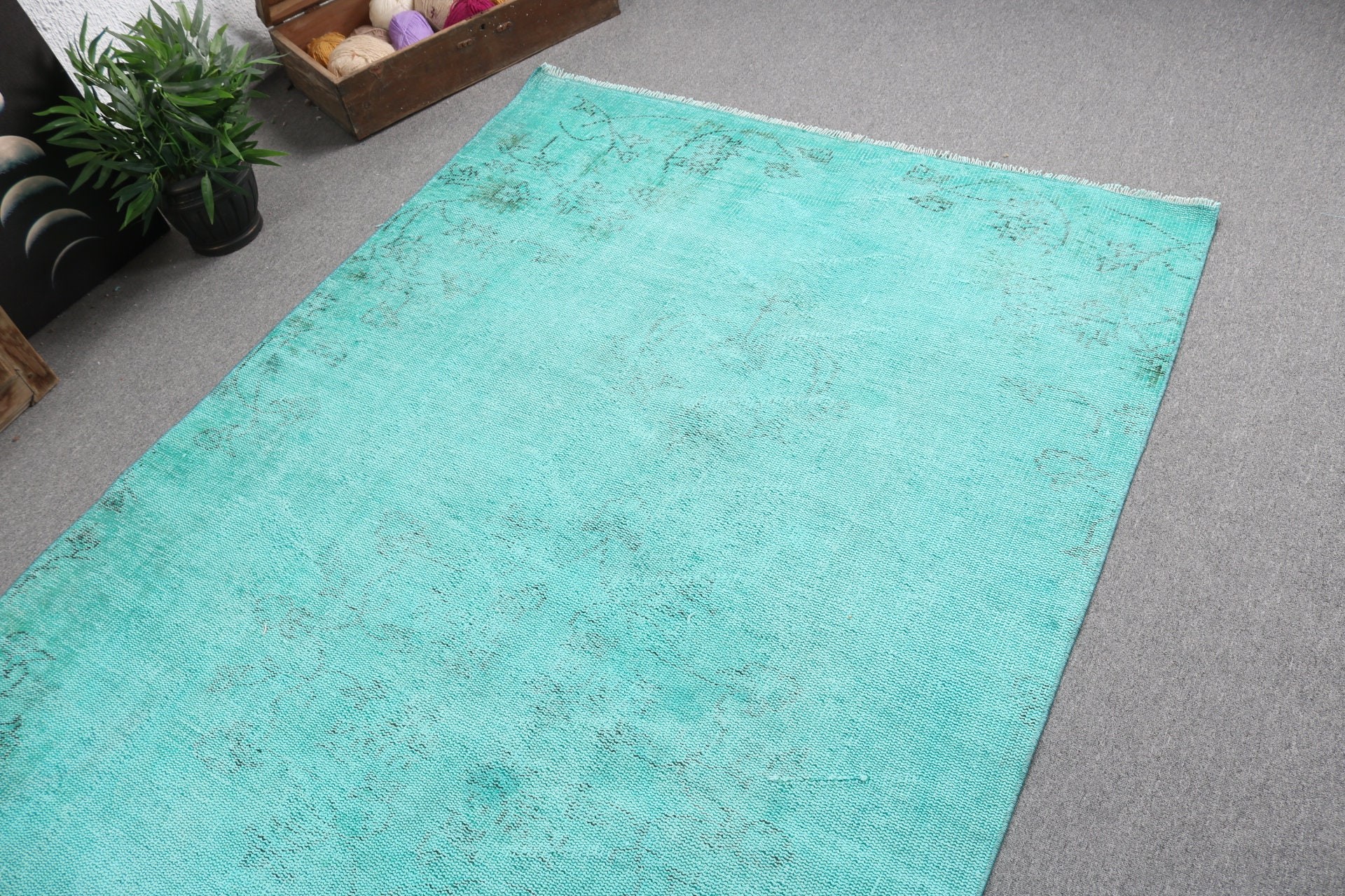 Large Boho Rug, 4.9x9 ft Large Rugs, Vintage Rug, Green Oushak Rugs, Wool Rug, Turkish Rugs, Rugs for Bedroom, Salon Rug