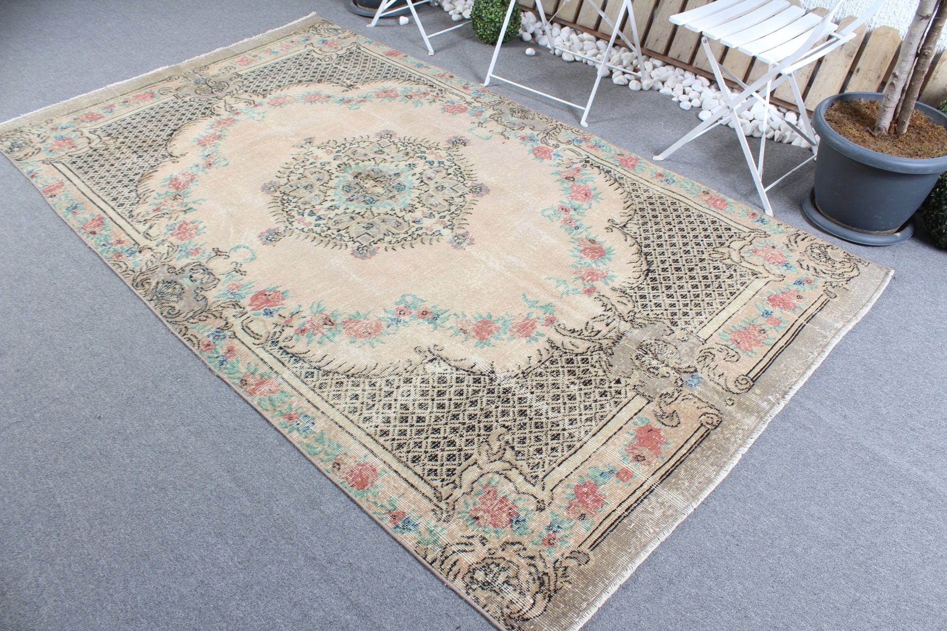 Wool Rug, Beige Home Decor Rug, Dorm Rug, Vintage Rugs, Turkish Rug, Salon Rugs, Dining Room Rug, 4.8x8.6 ft Large Rug