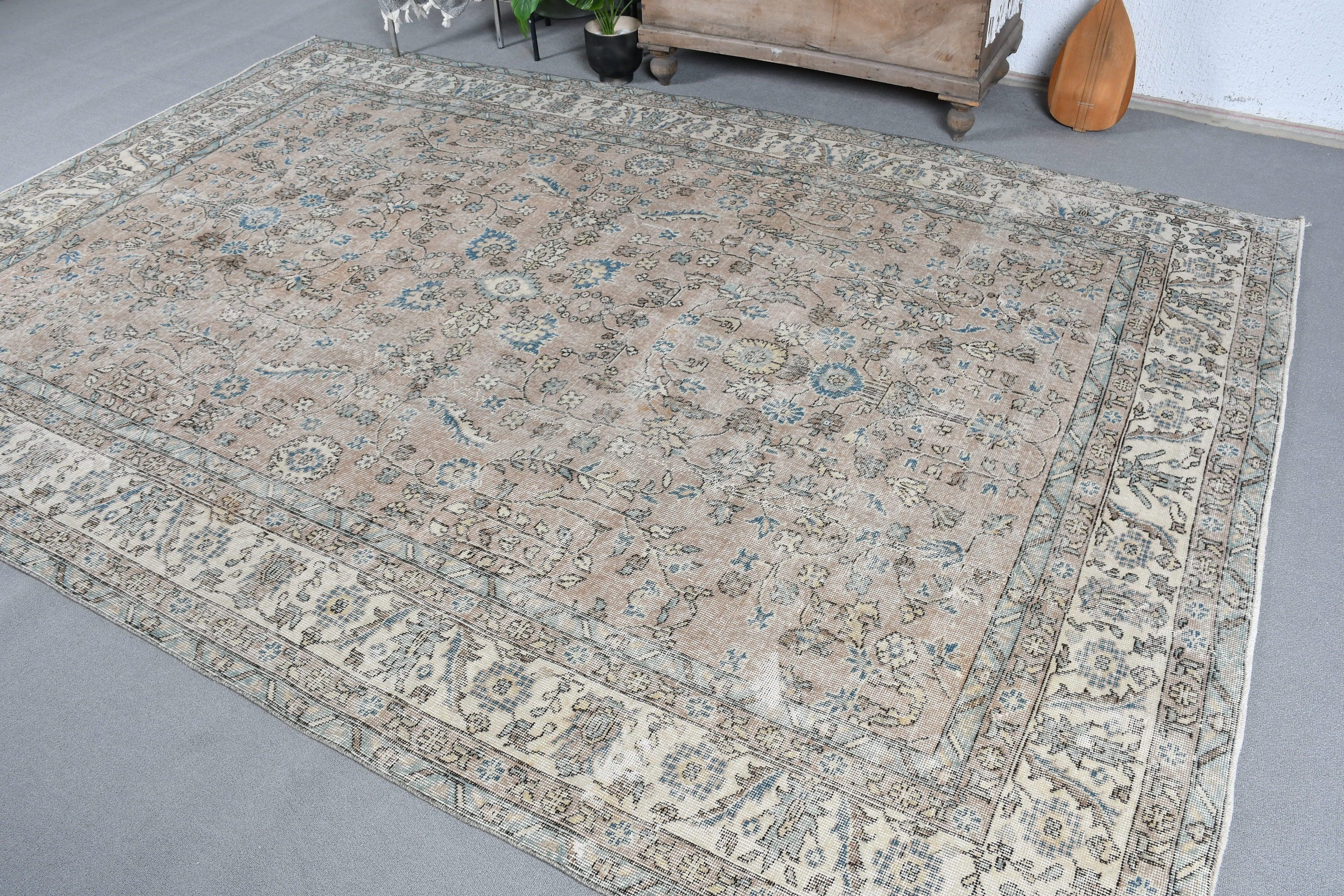 Turkish Rug, Vintage Rugs, Cool Rugs, Aztec Rug, Oushak Rug, Dining Room Rug, Living Room Rug, 7.1x10.3 ft Oversize Rug, Bronze Kitchen Rug