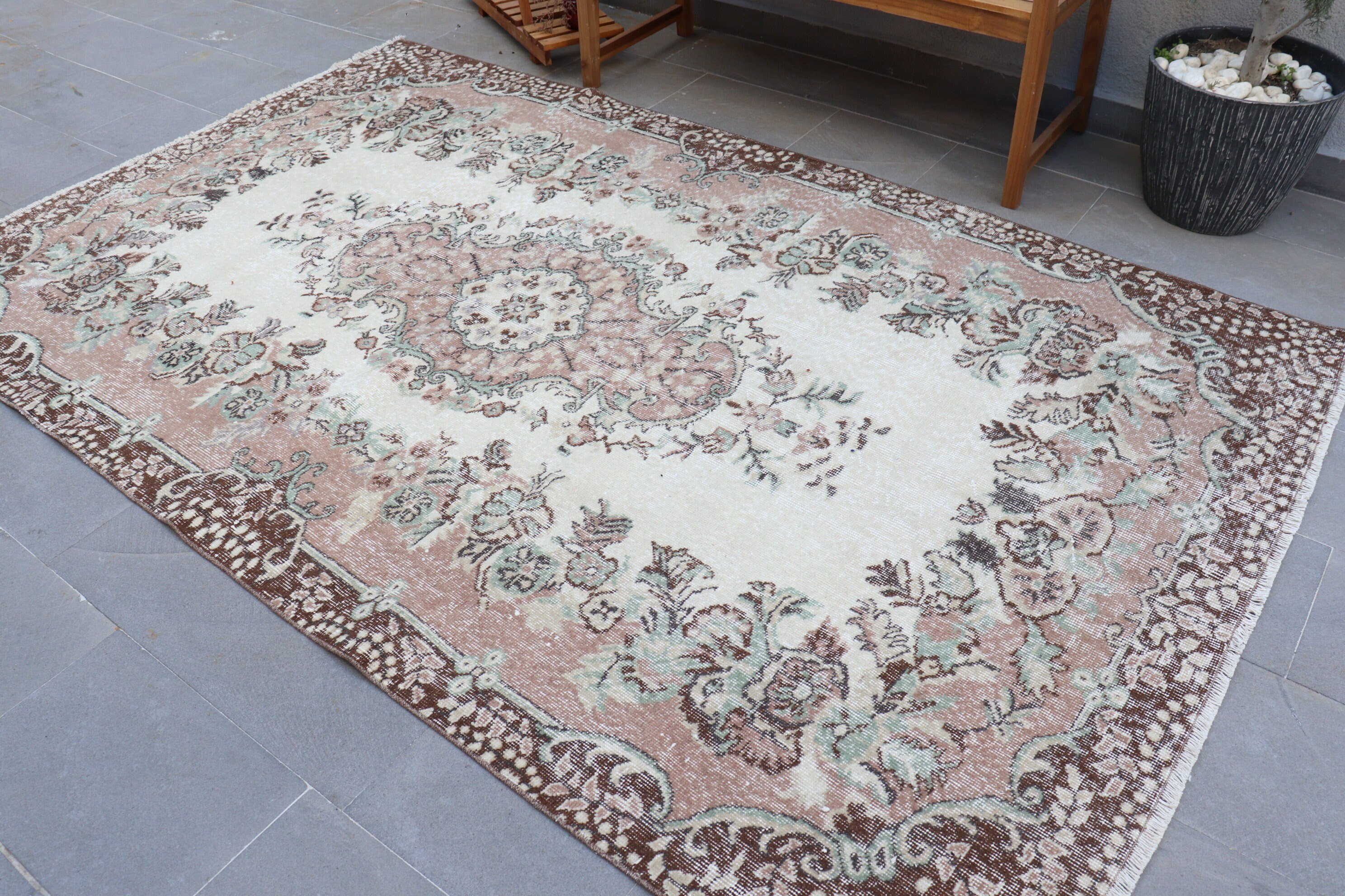 Living Room Rug, Pink Anatolian Rug, Rugs for Salon, Turkish Rug, Floor Rugs, Wool Rugs, Vintage Rug, Salon Rugs, 5.5x8.9 ft Large Rug