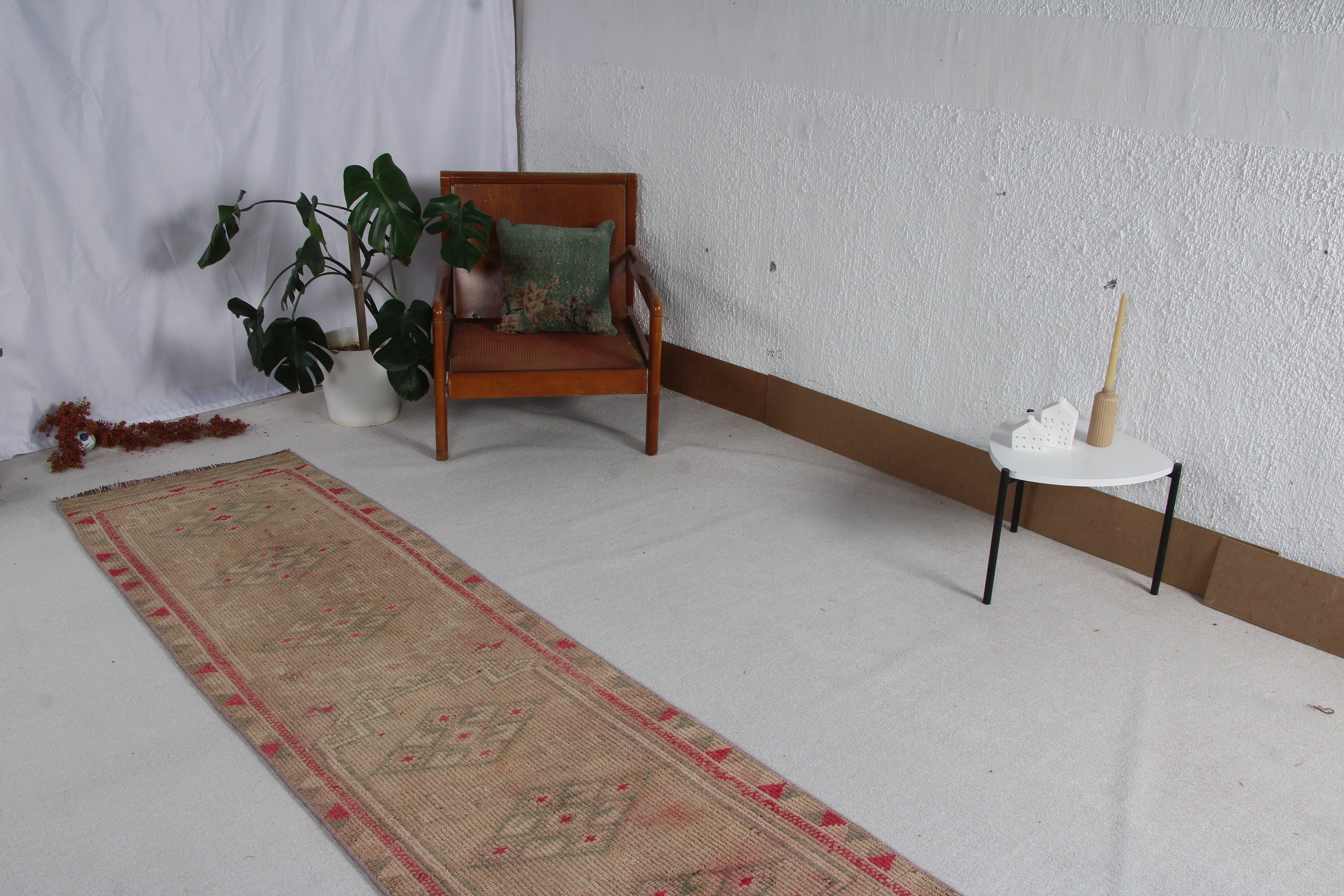 Koridor Halısı, Ev Dekorasyonu Halısı, Türk Halıları, Vintage Halılar, Beni Ourain Runner Halısı, 2.4x12.6 ft Runner Halısı, Yeşil Soğuk Halılar, Nötr Halılar