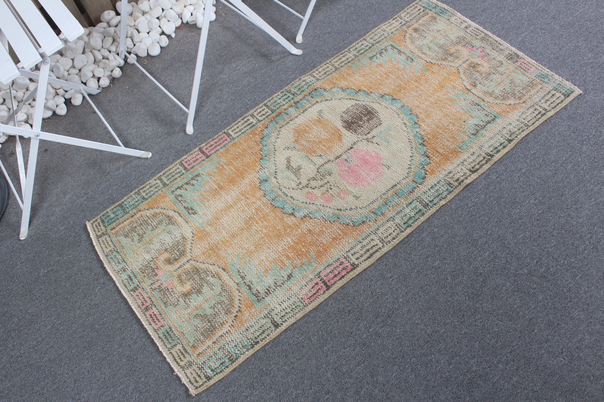 Cool Rug, Vintage Rug, Turkish Rugs, Car Mat Rug, Rugs for Door Mat, Oushak Rugs, 2x4.3 ft Small Rugs, Bedroom Rugs, Orange Cool Rugs