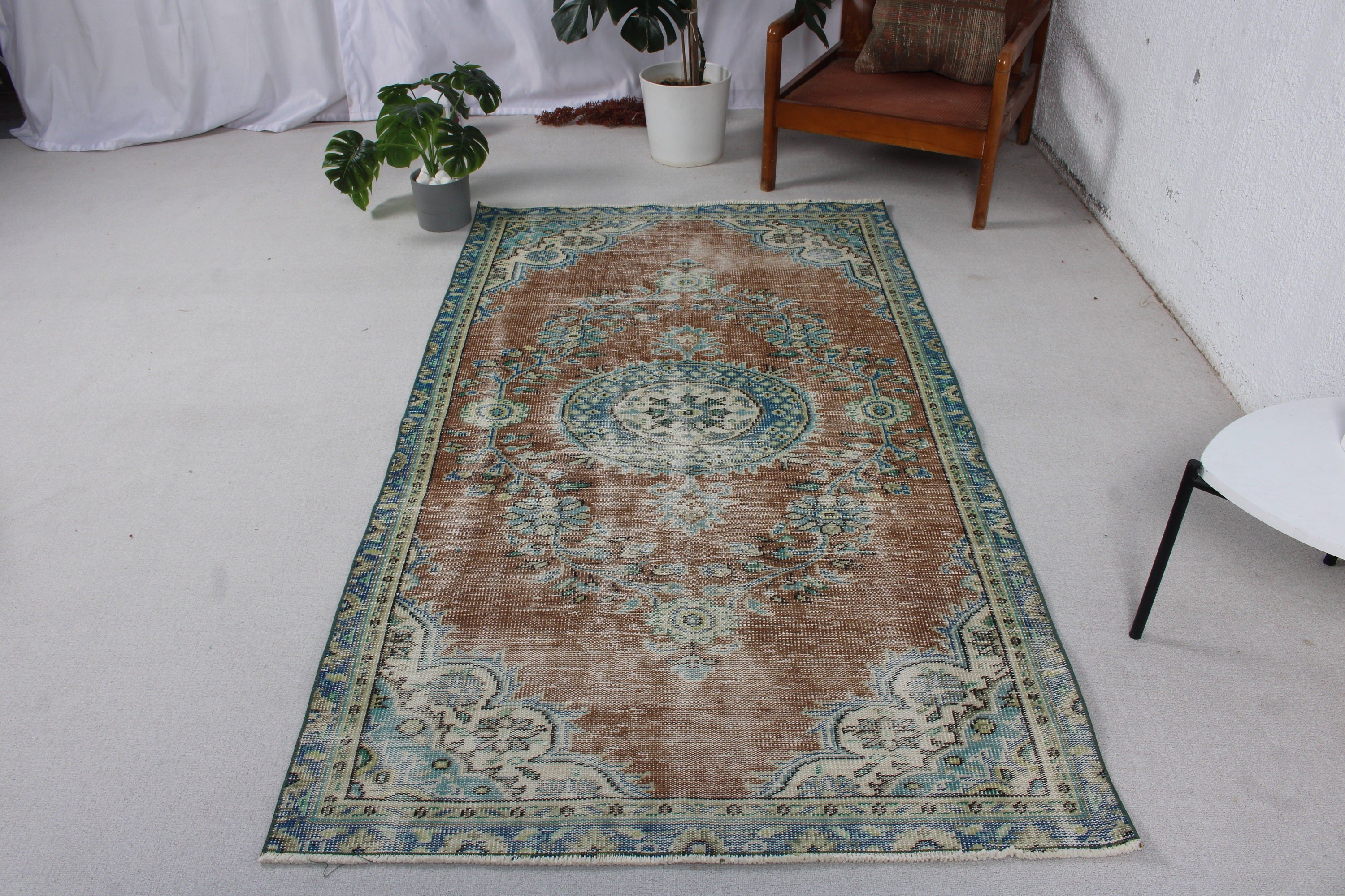 Turkish Rug, Brown Statement Rug, 3.9x7 ft Area Rugs, Vintage Area Rug, Bedroom Rugs, Vintage Rugs, Dining Room Rugs