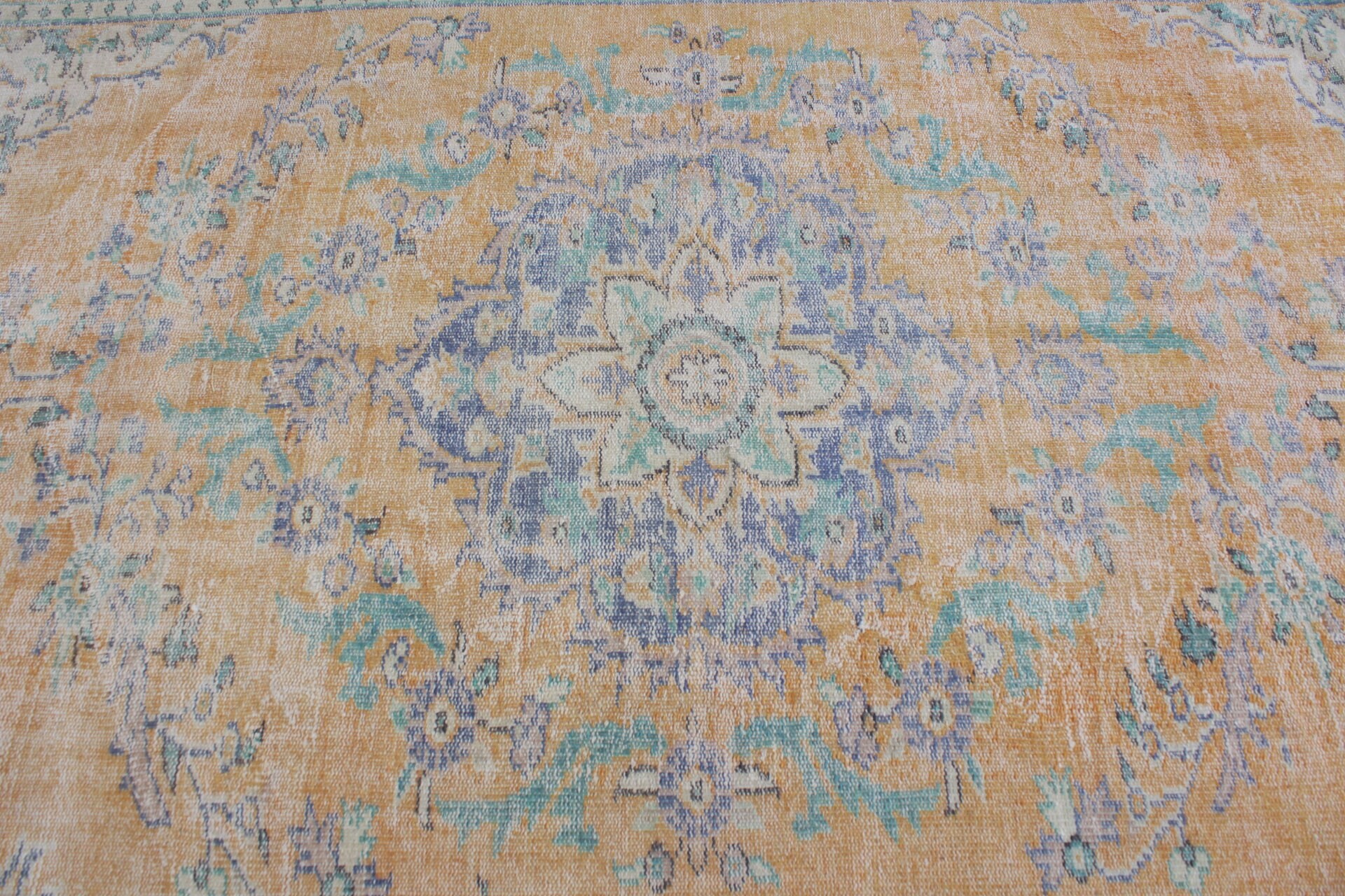 Salon Halıları, Yatak Odası Halıları, Türk Halıları, Mutfak Halısı, Vintage Dekor Halısı, Vintage Halılar, Sarı 6x9.7 ft Büyük Halı, Oushak Halısı