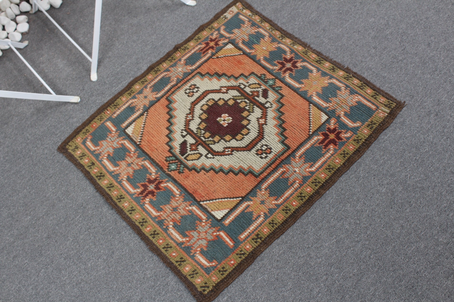 Kitchen Rug, Bathroom Rugs, Moroccan Rug, Vintage Rug, Wall Hanging Rugs, Turkish Rug, Orange  2.3x2.5 ft Small Rugs