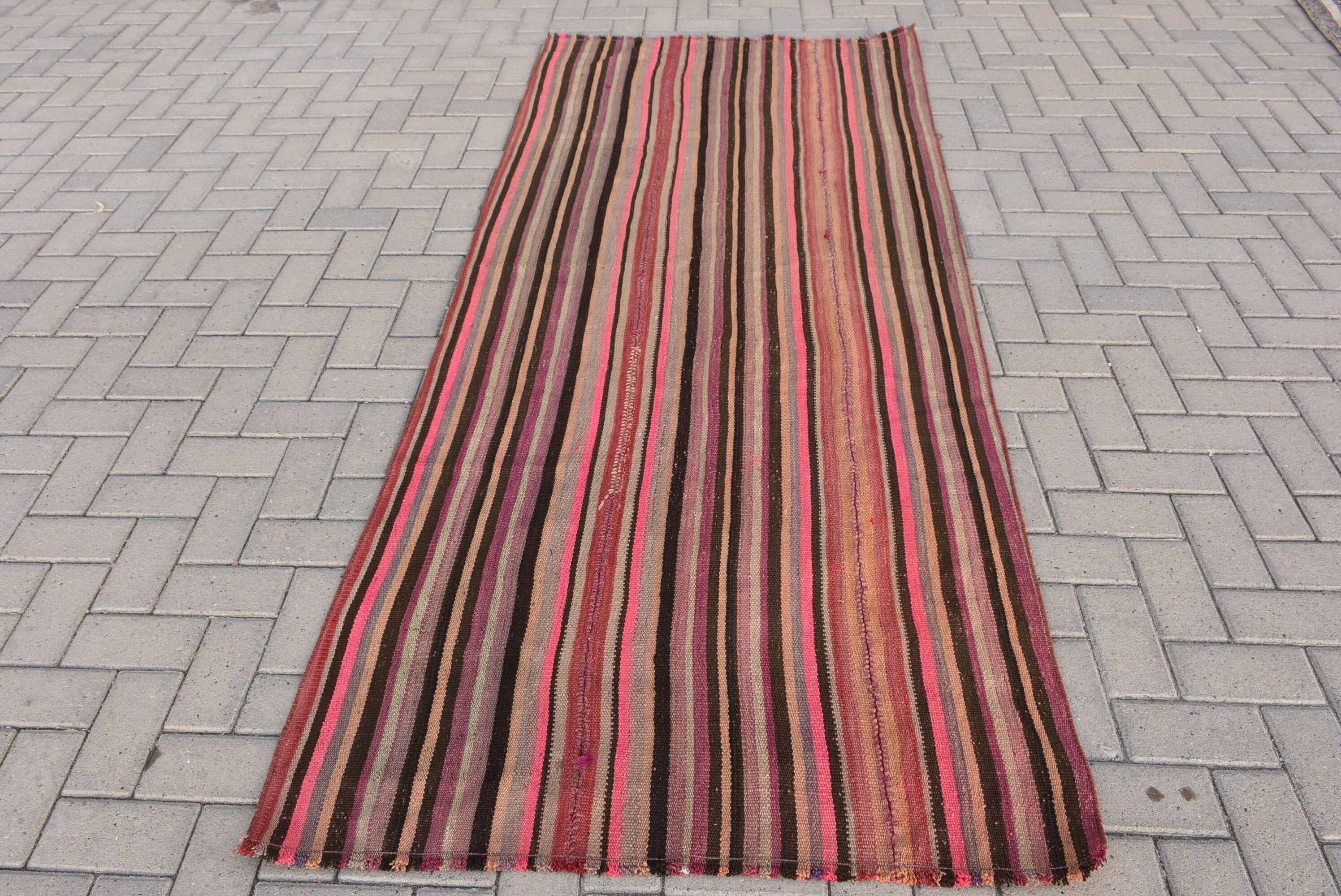 Rugs for Nursery, Pink Wool Rugs, 3.5x8.5 ft Area Rug, Indoor Rugs, Turkish Rug, Vintage Rugs, Wool Rug, Floor Rug, Kilim, Oushak Rugs