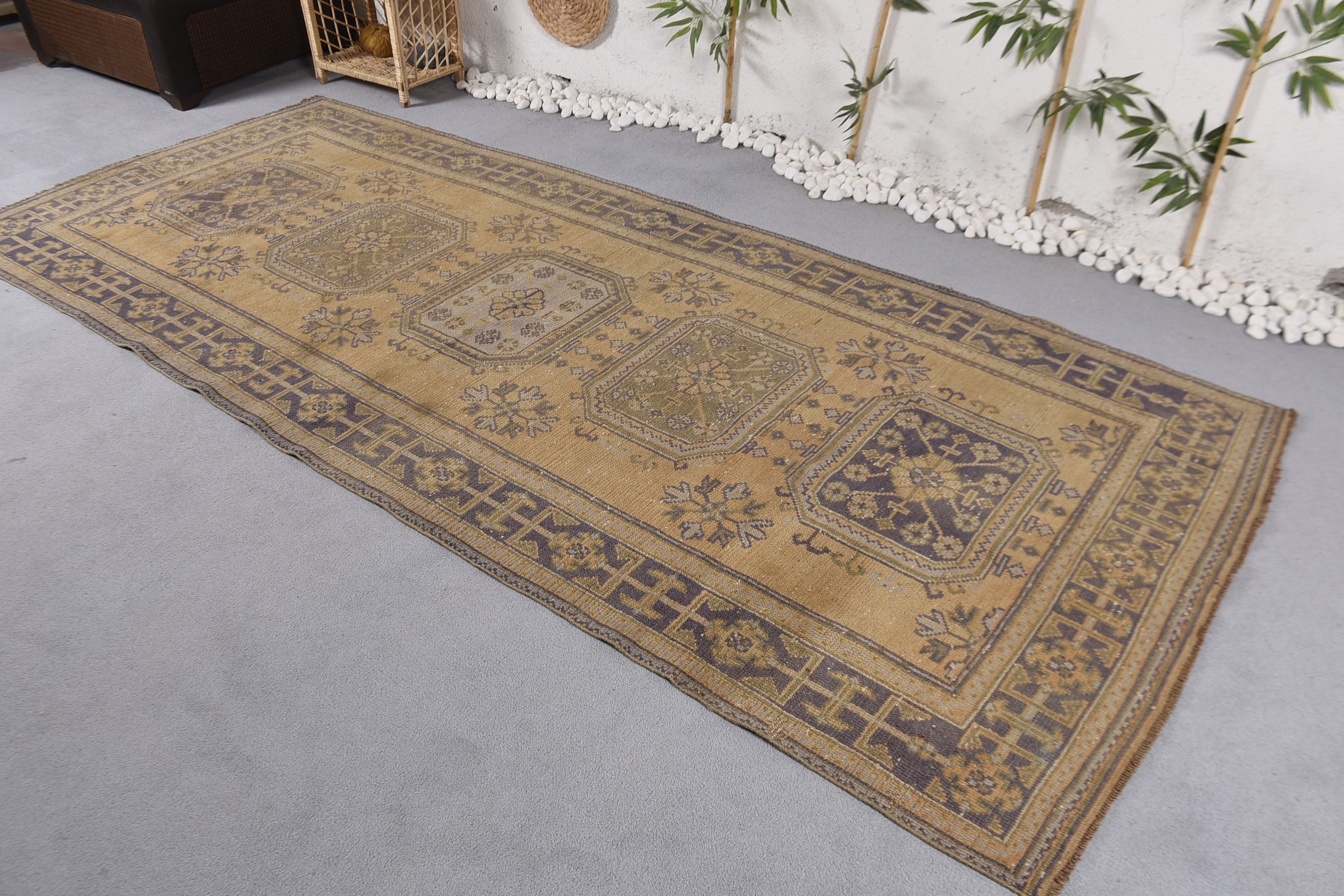 Büyük Vintage Halı, Yatak Odası Halıları, Vintage Halılar, Yemek Odası Halıları, Türk Halıları, 4.4x10.5 ft Büyük Halılar, Bej Yatak Odası Halıları, Anadolu Halısı