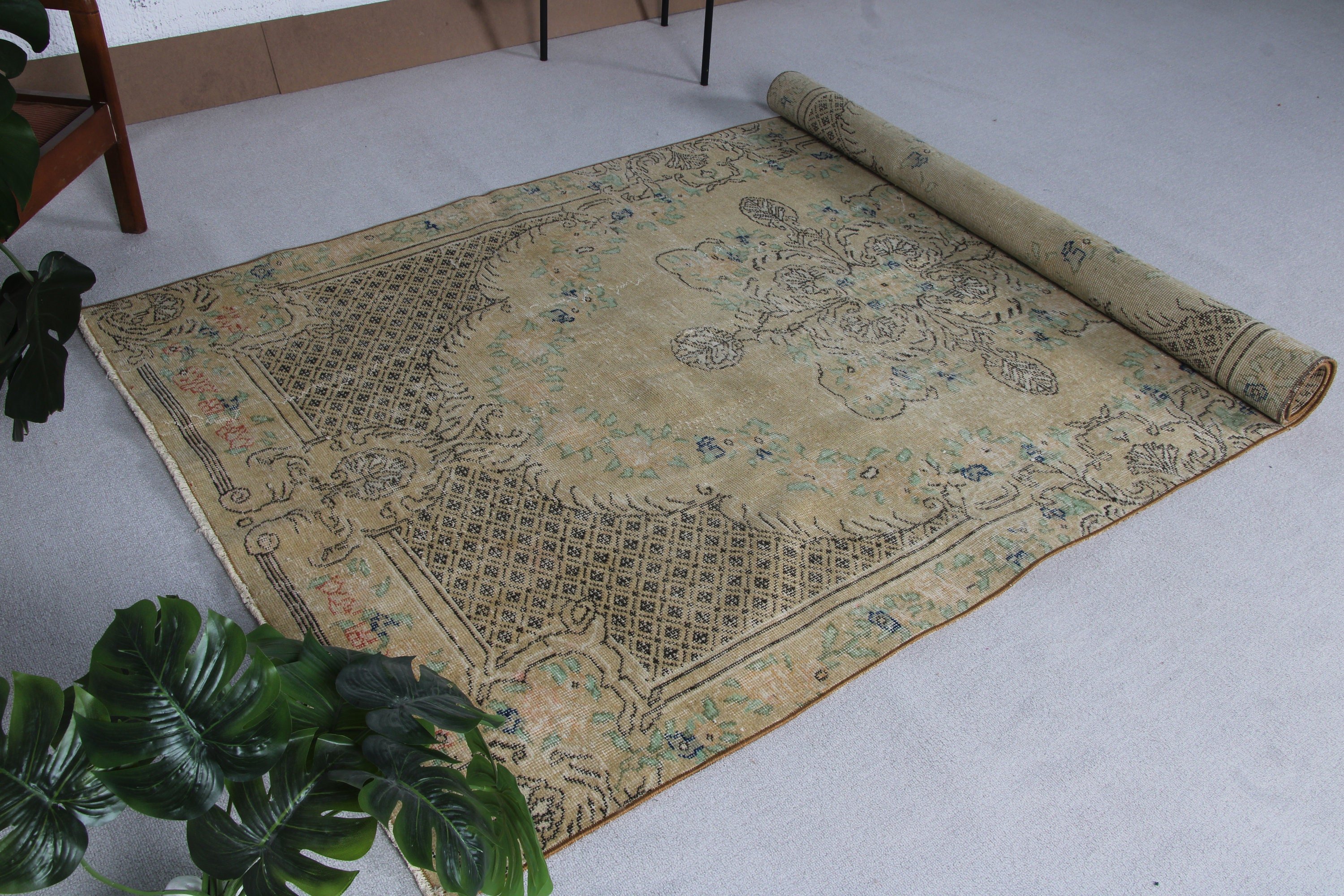 Turkish Rugs, Vintage Rug, Large Oushak Rug, Beige Moroccan Rugs, Large Boho Rug, Floor Rug, 4.9x9.1 ft Large Rug, Modern Rug, Organic Rugs