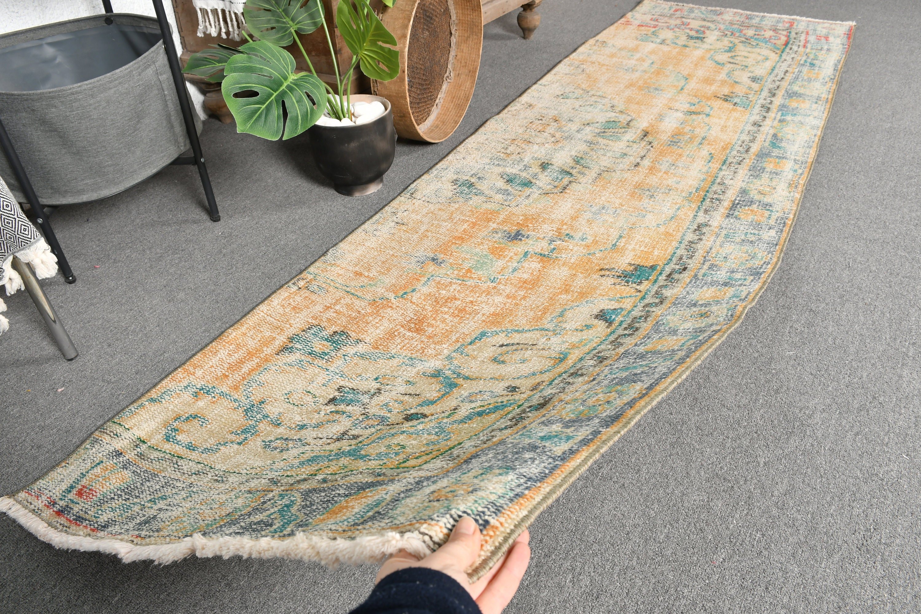 2.5x8.5 ft Runner Halı, Doğal Halı, Türk Halıları, Oryantal Halılar, Vintage Halılar, Merdiven Halısı, Koridor Halısı, Sarı Soğuk Halı