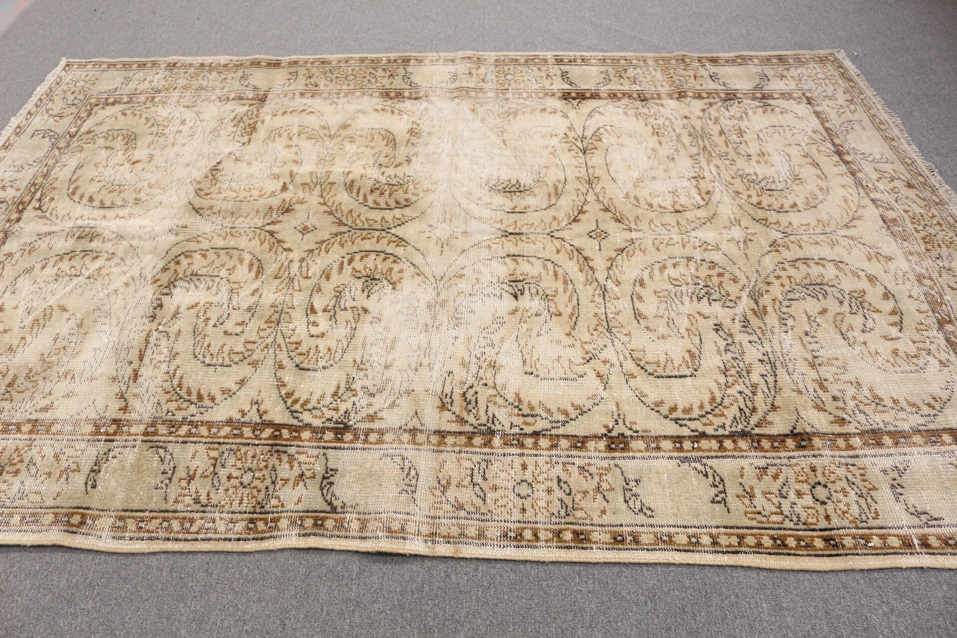 Kitchen Rug, Beige Antique Rugs, Salon Rug, Floor Rug, 6x8.9 ft Large Rugs, Vintage Rug, Rugs for Living Room, Bedroom Rugs, Turkish Rug