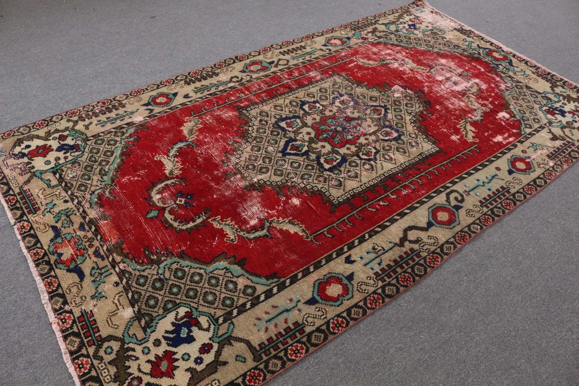 Oushak Halı, Vintage Halı, Türk Halısı, Türkiye Halısı, Oturma Odası Halısı, 4.8x9.1 ft Büyük Halı, Kırmızı Ev Dekor Halıları, Salon Halıları, Anadolu Halısı