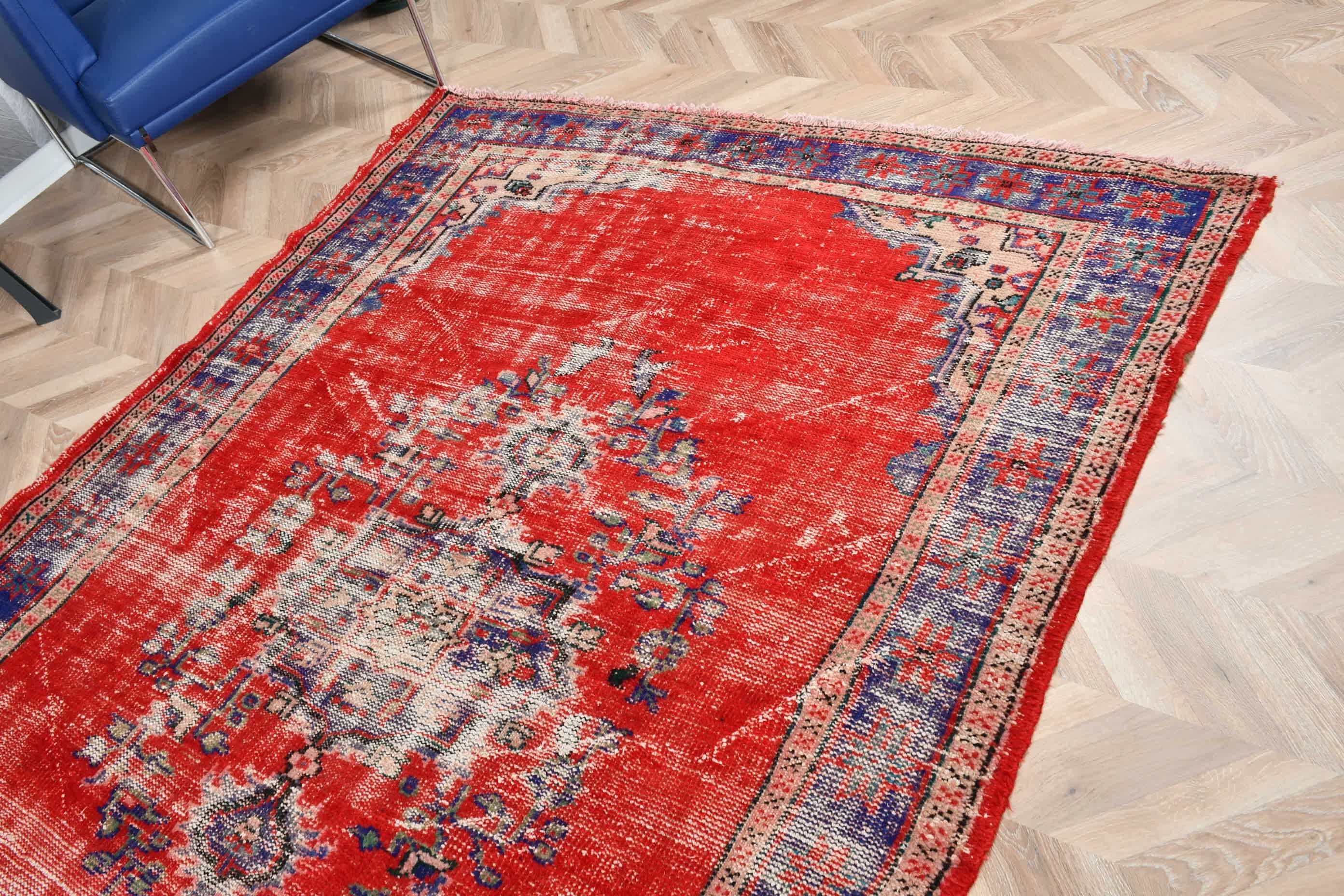 Turkey Rug, Wool Rug, Red Anatolian Rugs, Turkish Rugs, Living Room Rugs, Vintage Rug, Bedroom Rug, 5.8x8.1 ft Large Rug