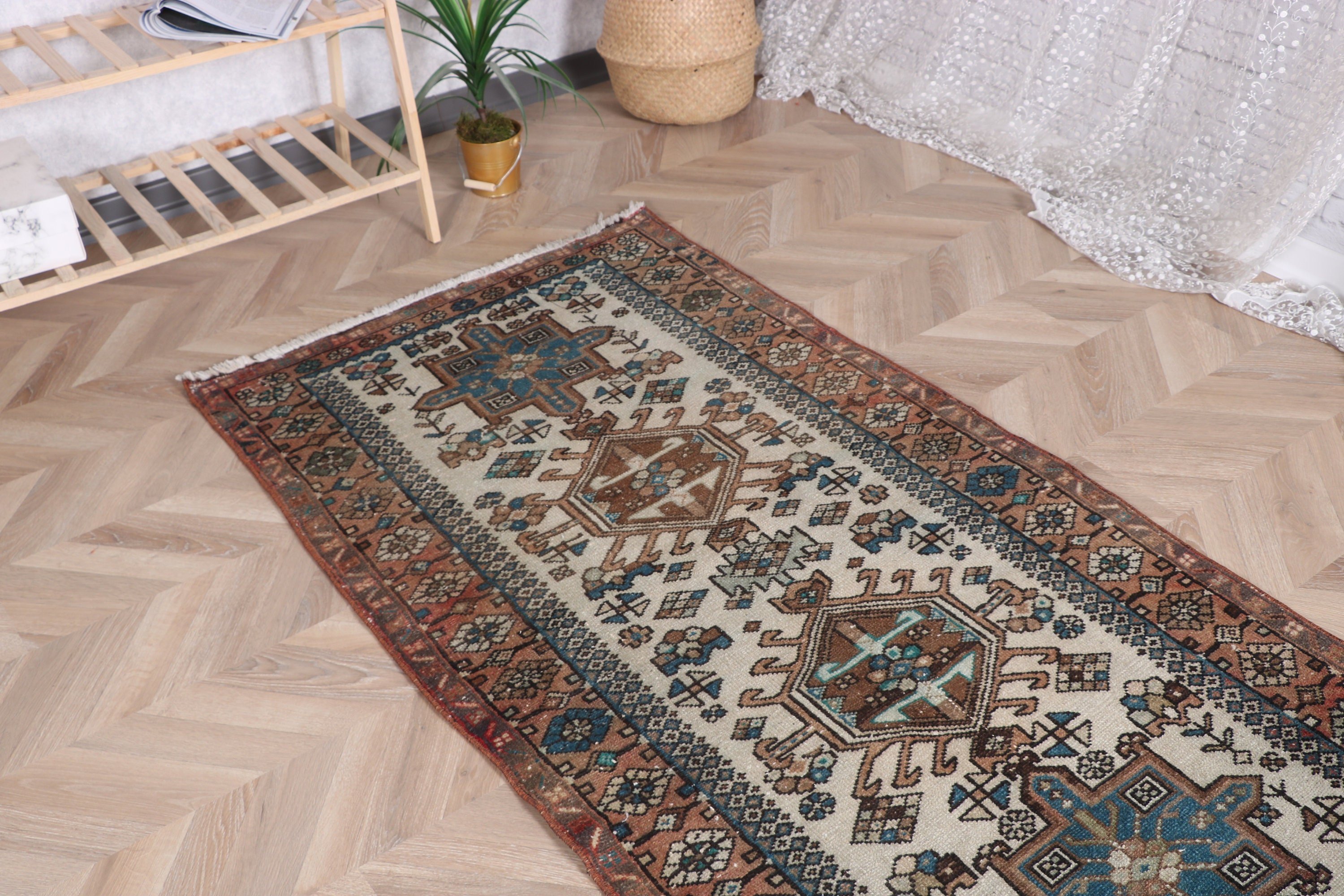 Giriş Halısı, Vintage Vurgulu Halılar, 3.1x6.1 ft Vurgulu Halı, Açıklama Halıları, Geometrik Halılar, Vintage Halılar, Türk Halıları, Kahverengi Düz Dokuma Halılar