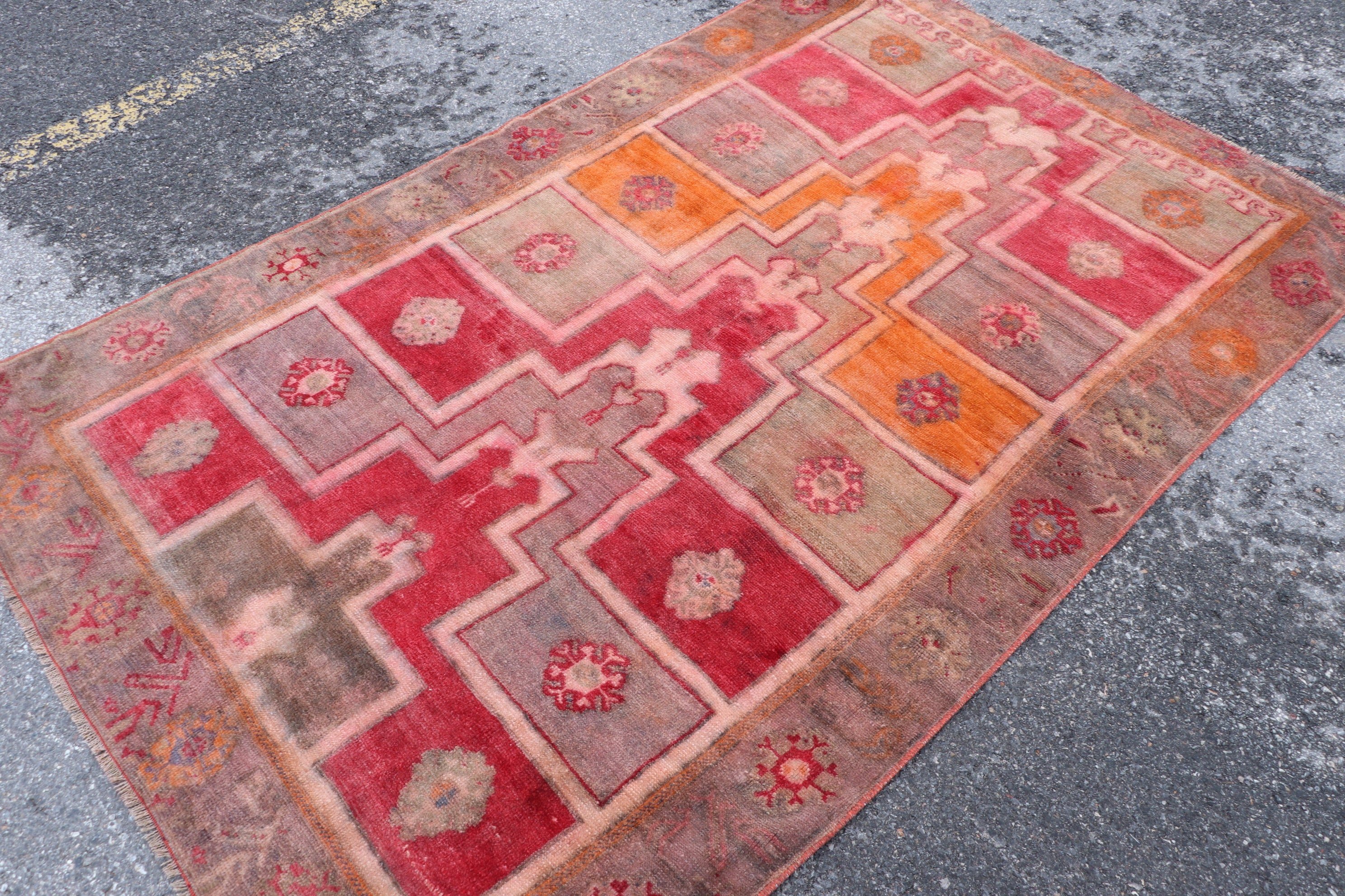 Oriental Rug, Vintage Rugs, 4.4x7 ft Area Rug, Floor Rug, Rugs for Living Room, Bedroom Rug, Turkish Rugs, Red Antique Rugs