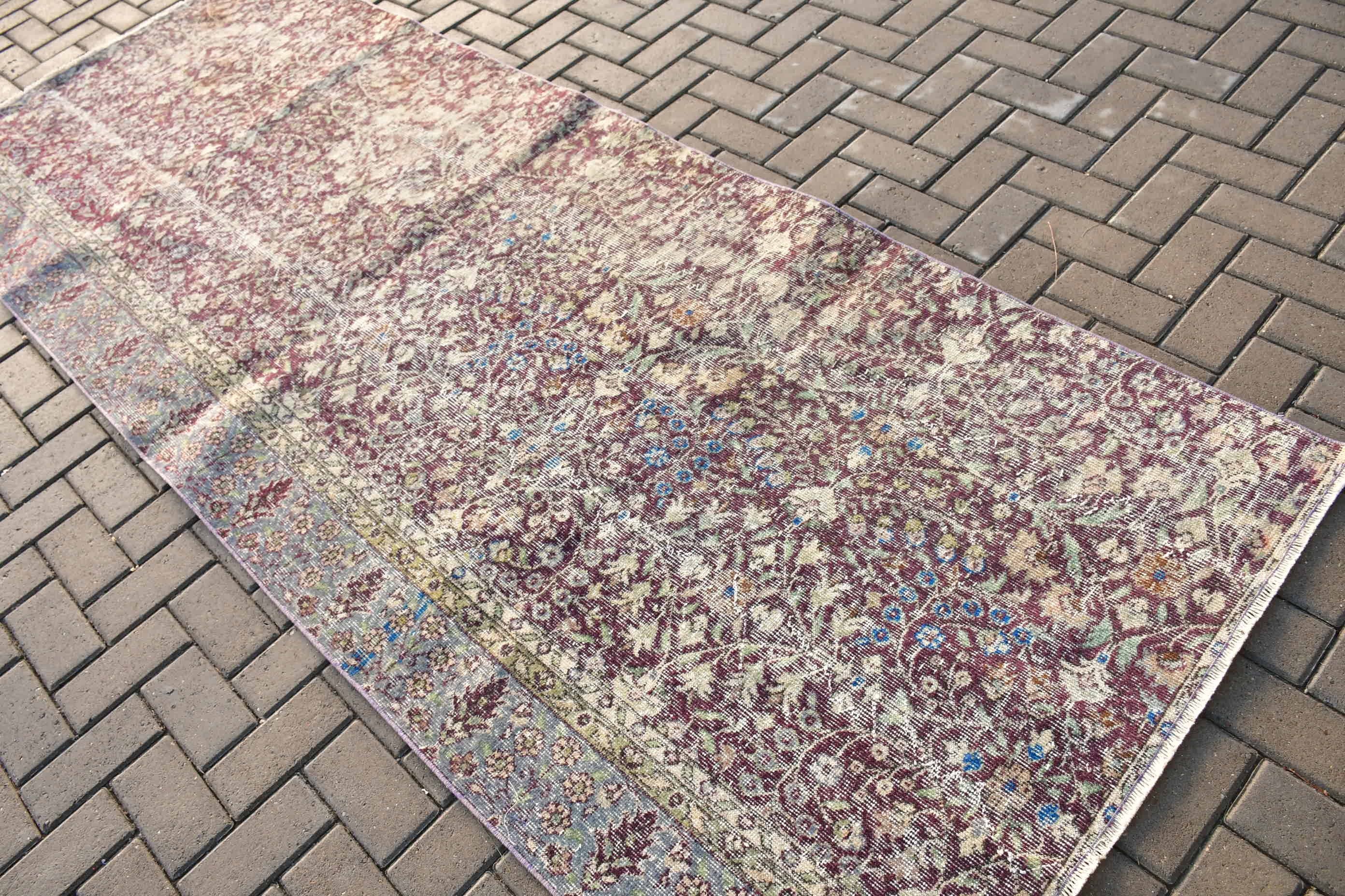 Corridor Rug, Vintage Rug, Rugs for Hallway, Turkish Rugs, Bedroom Rug, Oriental Rug, 3.8x9.9 ft Runner Rug, Purple Home Decor Rugs