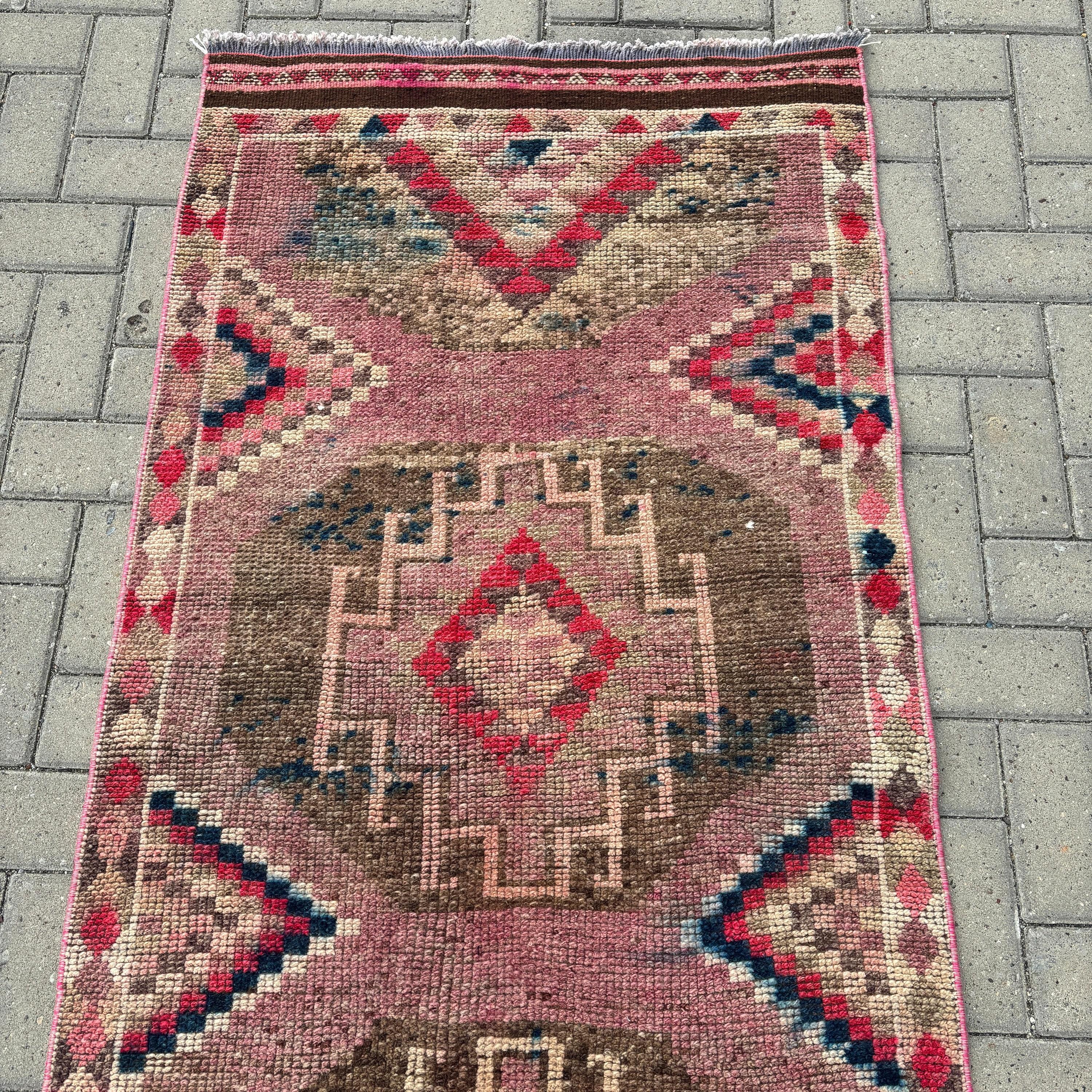 Vintage Halılar, Vintage Yolluk Halısı, Kahverengi Mutfak Halıları, Türk Halısı, 2.9x12.6 ft Yolluk Halısı, Merdiven Yolluk Halısı, El Dokuma Halı, Modern Halı