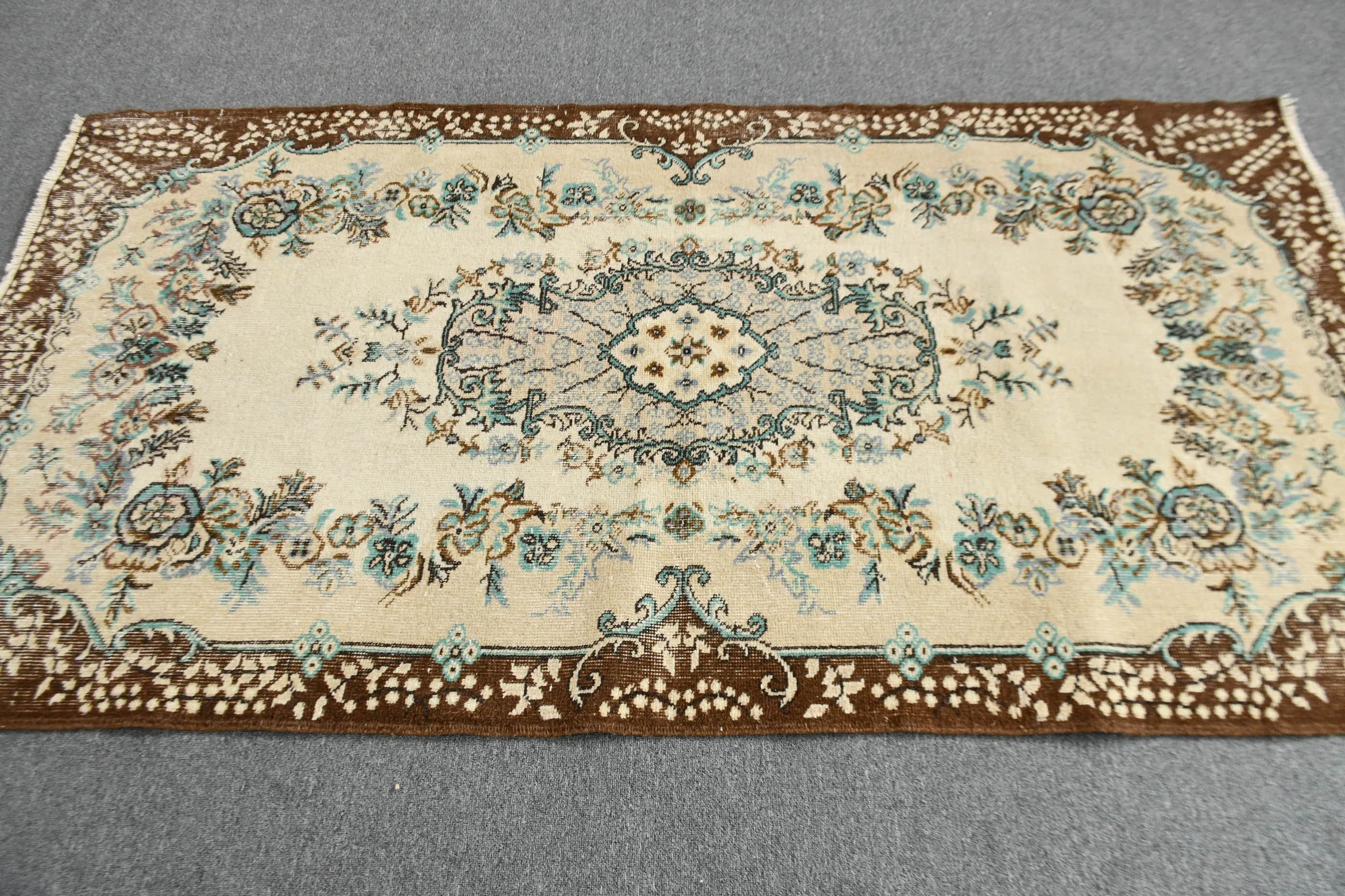 Vintage Halı, 3,9x7,3 ft Alan Halıları, Oturma Odası Halısı, Mutfak Halısı, Çocuk Odası Halıları, Yün Halı, Bej Yün Halılar, Türk Halısı