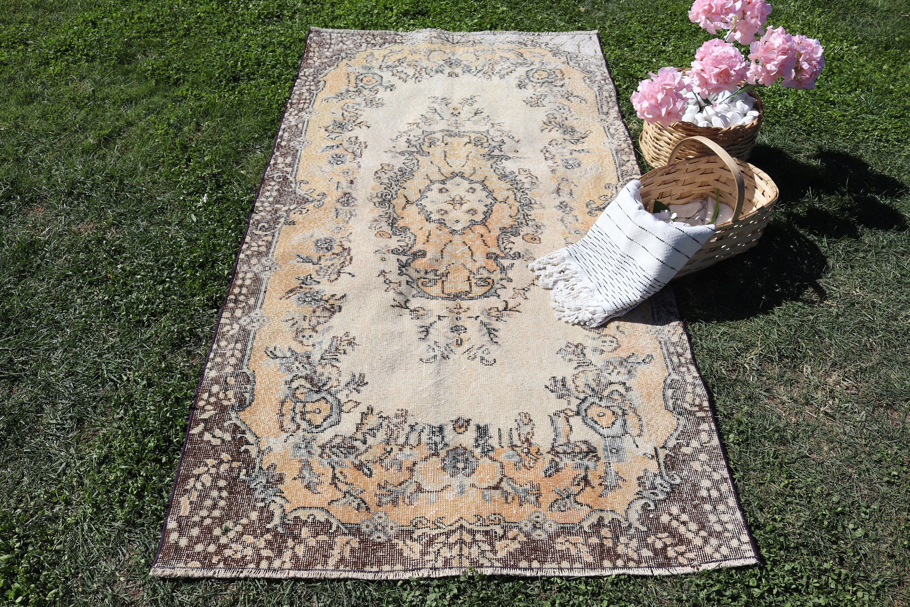 Beige Wool Rug, Turkey Rugs, Wool Rugs, Vintage Area Rug, Rugs for Bedroom, 3.6x6.9 ft Area Rug, Vintage Rug, Turkish Rugs