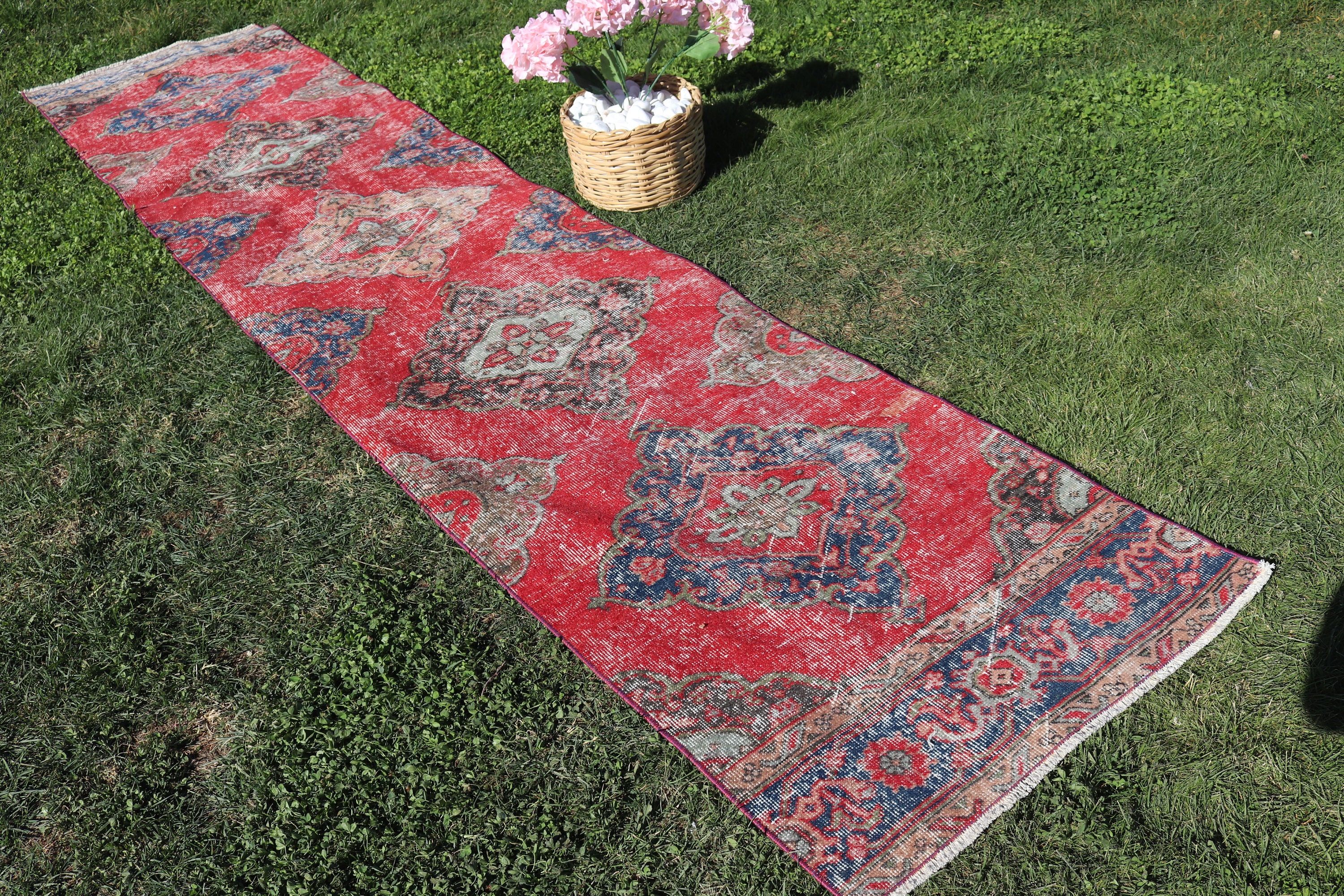 Kırmızı Ev Dekor Halıları, 2.7x12.6 ft Yolluk Halı, Vintage Halı, Türk Halısı, Havalı Halı, Dekoratif Halı, Uzun Yolluk Halısı, Koridor Halıları, Yer Halısı