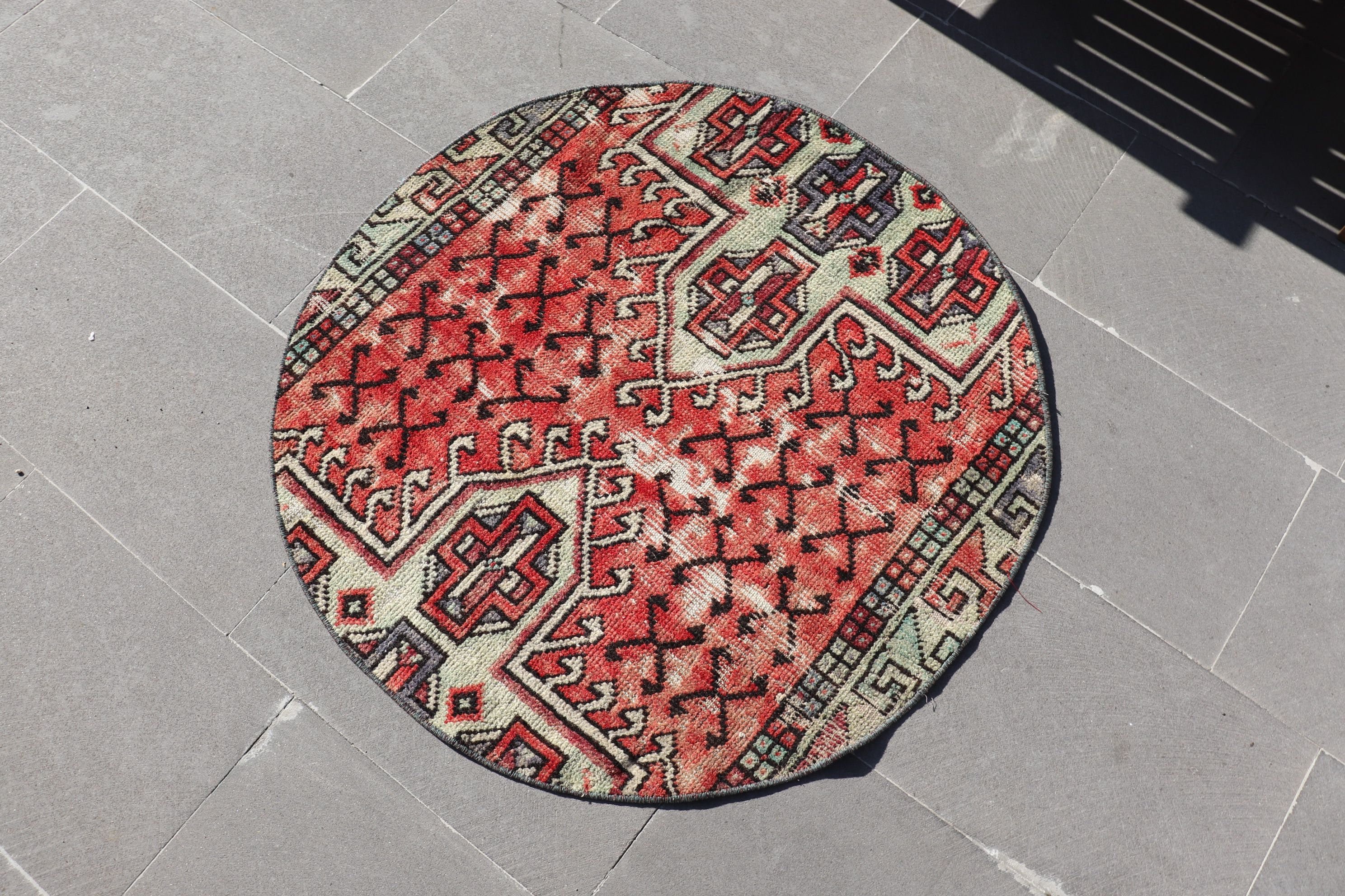 Kitchen Rug, Red Home Decor Rug, Wool Rug, Wall Hanging Rug, Rugs for Kitchen, Bedroom Rug, Turkish Rug, 3x3 ft Small Rugs, Vintage Rug