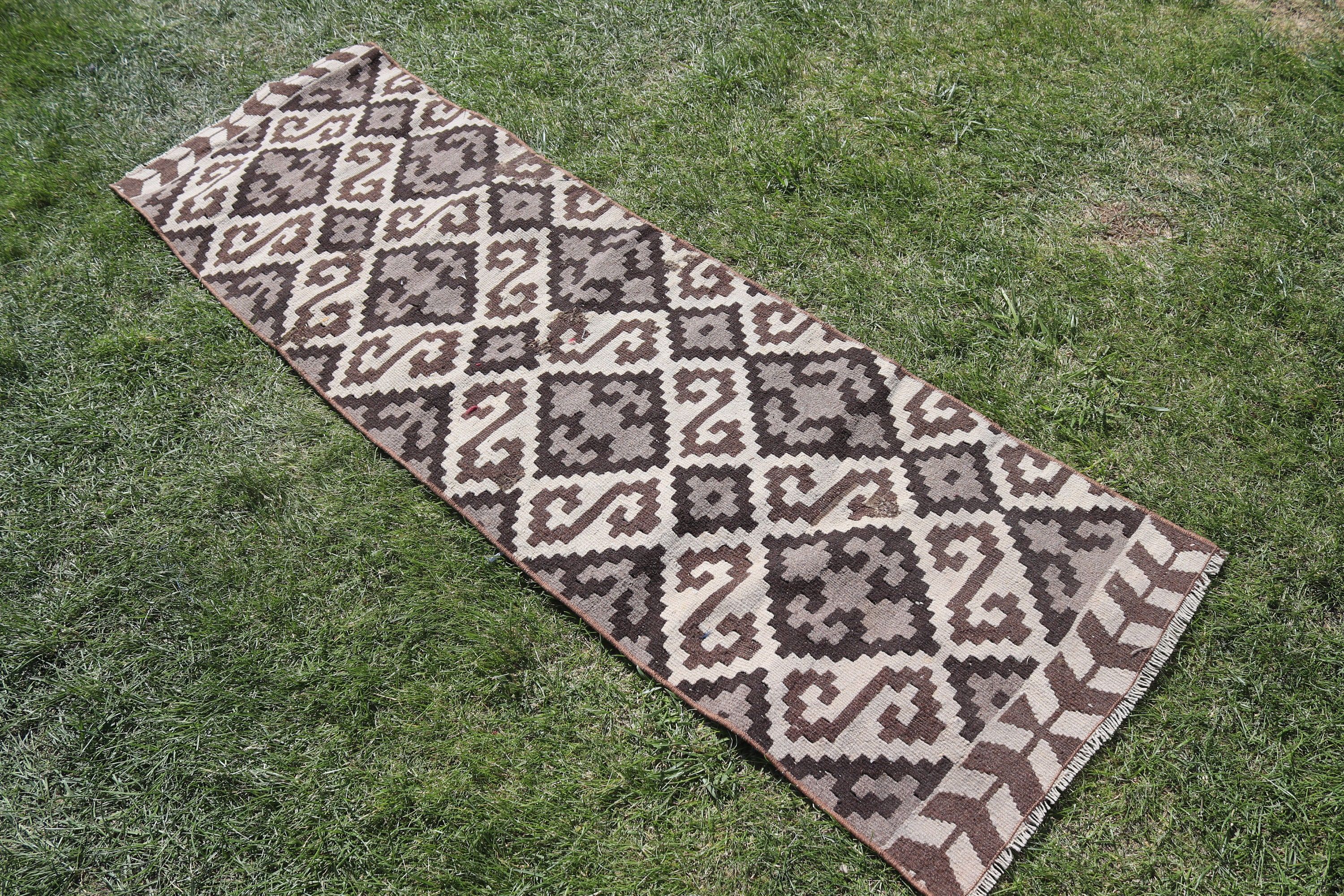 Türk Halıları, Kilim, Yün Halı, 1.7x5.7 ft Runner Halı, Vintage Halılar, Vintage Runner Halı, Bej Oryantal Halılar, Uzun Yolluk Halı, Yatak Odası Halıları