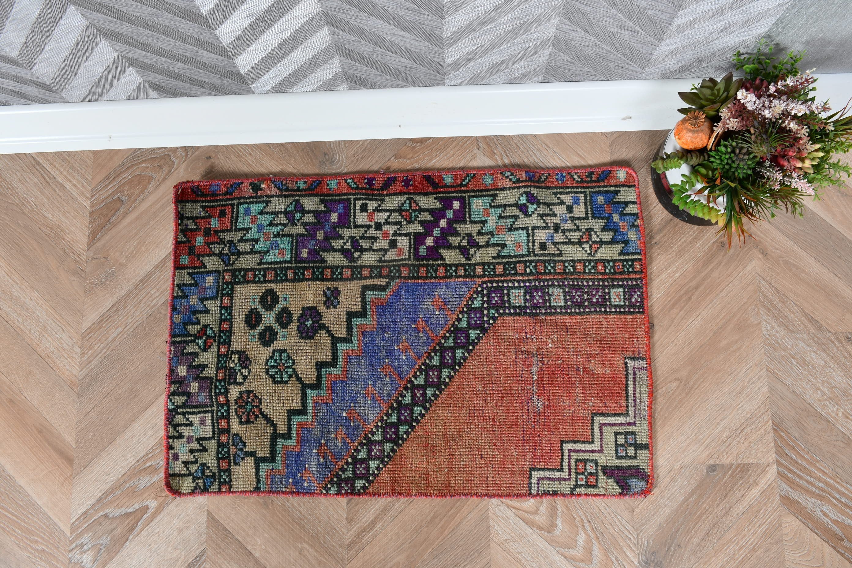 Wall Hanging Rug, Orange Kitchen Rug, Muted Rugs, Car Mat Rugs, Turkish Rugs, Oriental Rug, Oushak Rugs, 1.5x2.2 ft Small Rug, Vintage Rugs