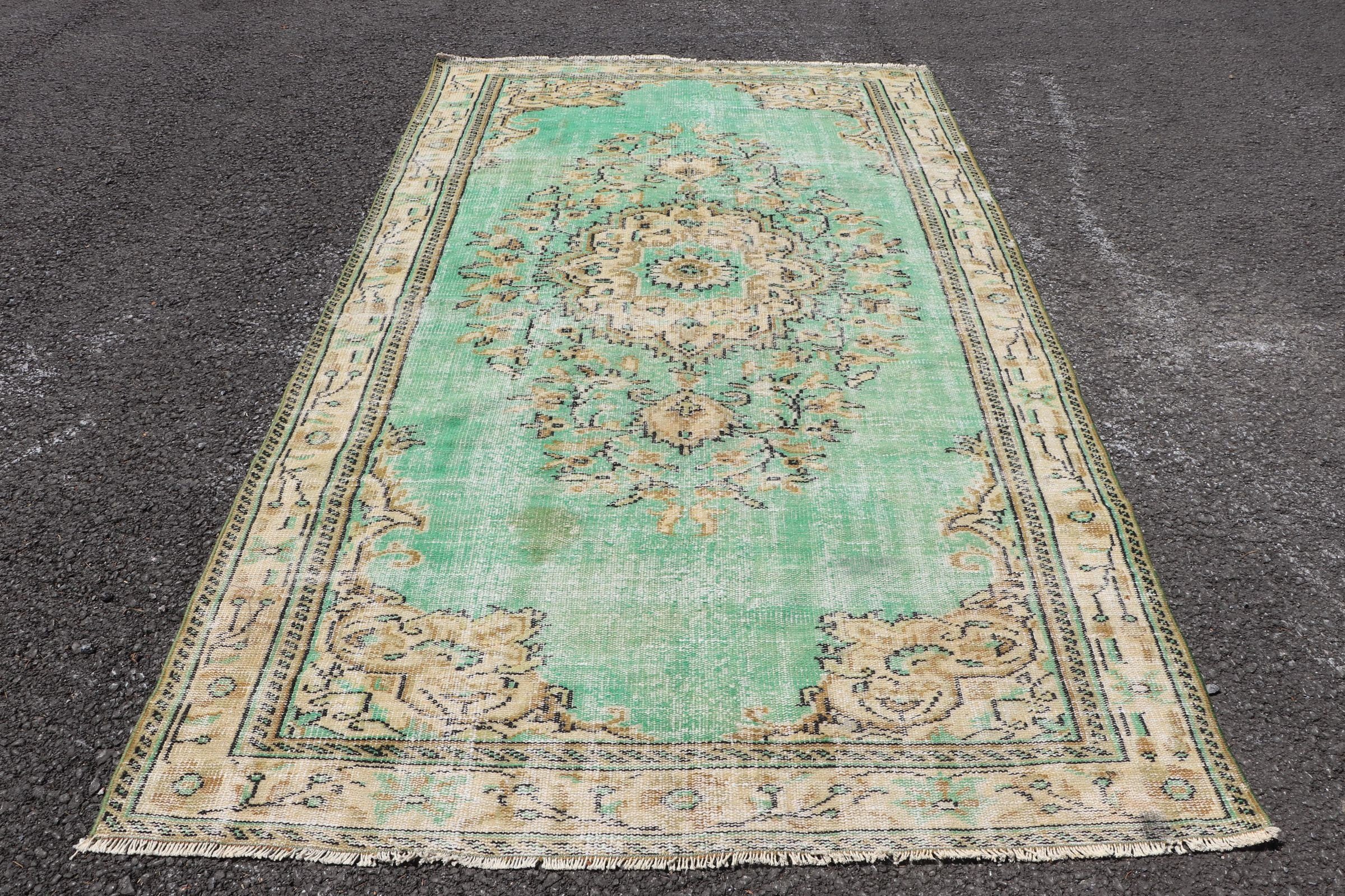 Turkish Rugs, Living Room Rugs, Vintage Rug, Wool Rugs, Green Home Decor Rug, Hand Woven Rug, Antique Rug, Salon Rug, 5.2x9.3 ft Large Rugs