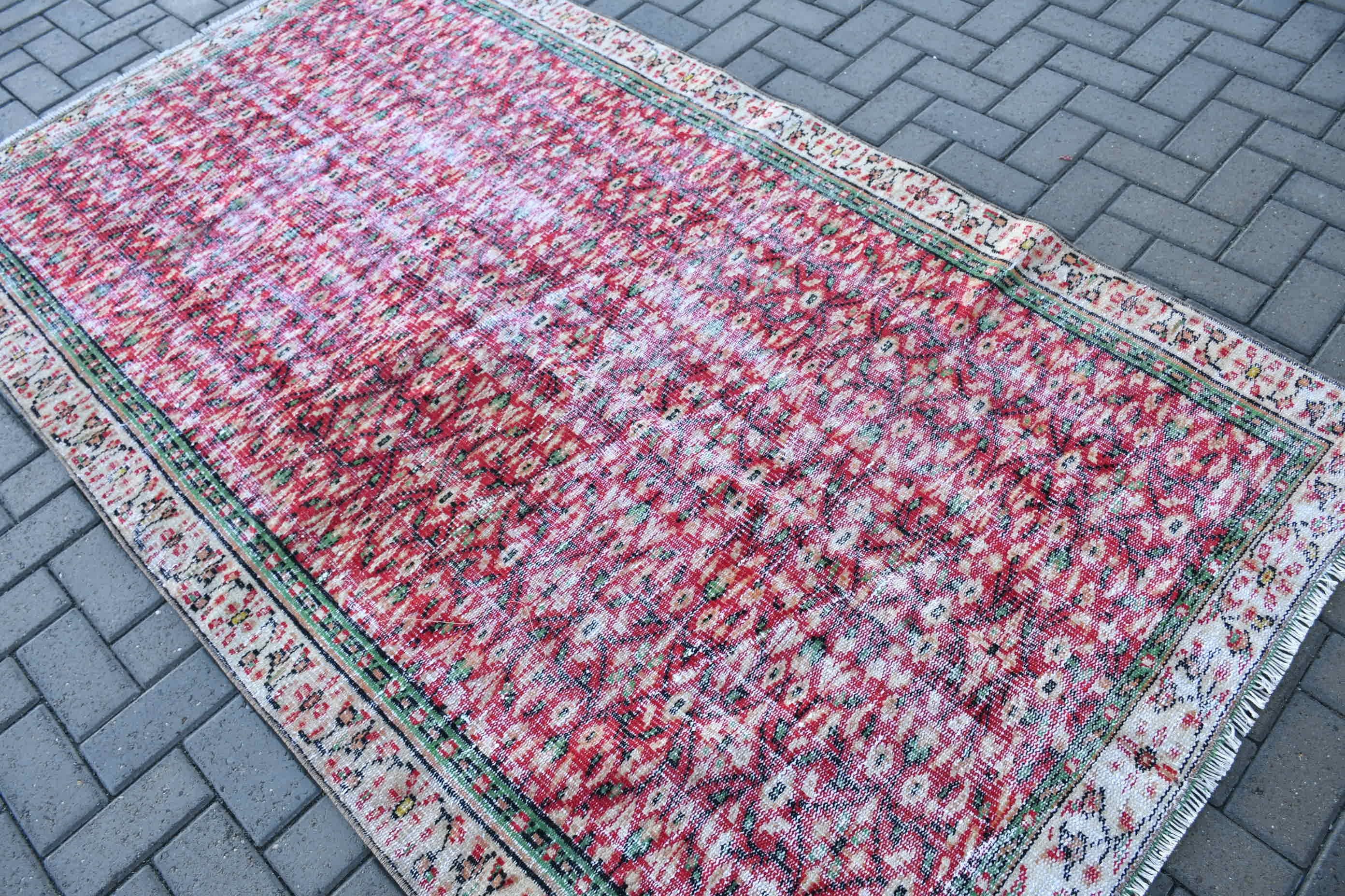 Red Kitchen Rug, Vintage Rugs, 4.7x8 ft Area Rugs, Turkish Rug, Wool Rug, Vintage Decor Rug, Living Room Rug, Rugs for Area