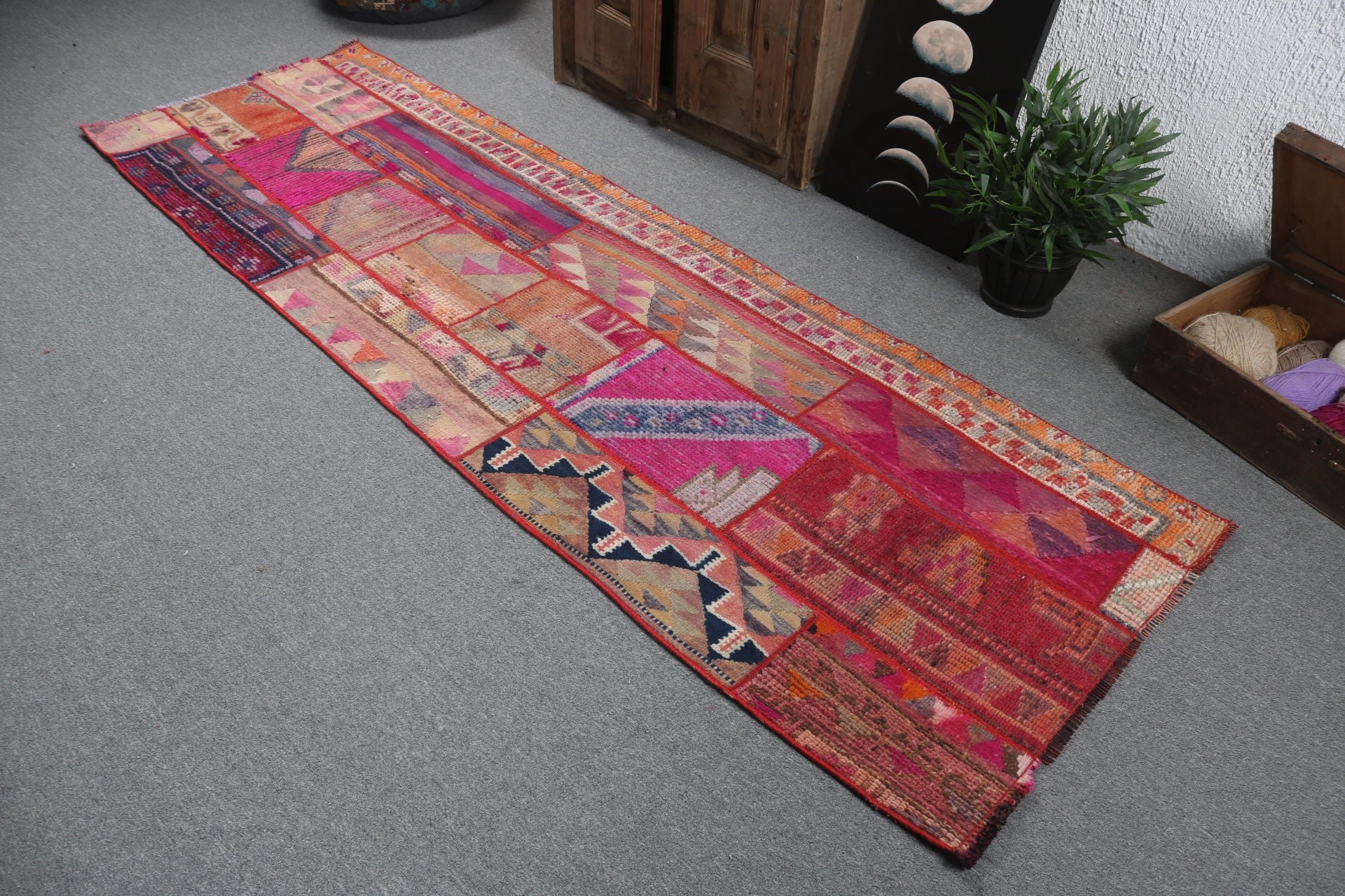 Lüks Halı, 2.8x8.6 ft Yolluk Halı, Yer Halıları, Pembe Yatak Odası Halıları, Koridor Halıları, Vintage Halılar, Türk Halıları, Uzun Yolluk Halıları