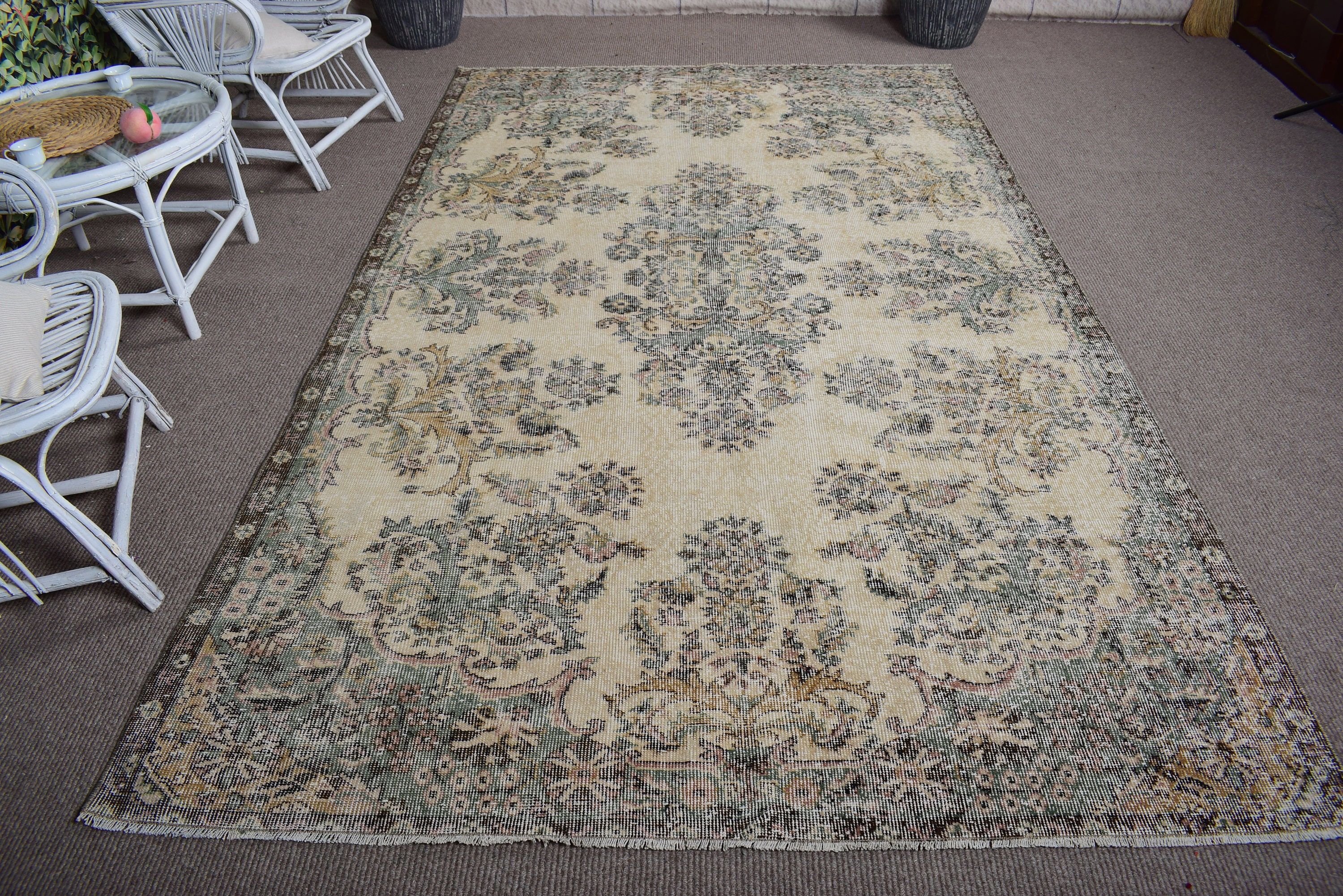 Bej Anadolu Halısı, 6x10 ft Büyük Halı, Oturma Odası Halısı, Mutfak Halısı, Türk Halısı, Kabile Halısı, Anadolu Halısı, Vintage Halılar, Büyük Boho Halısı