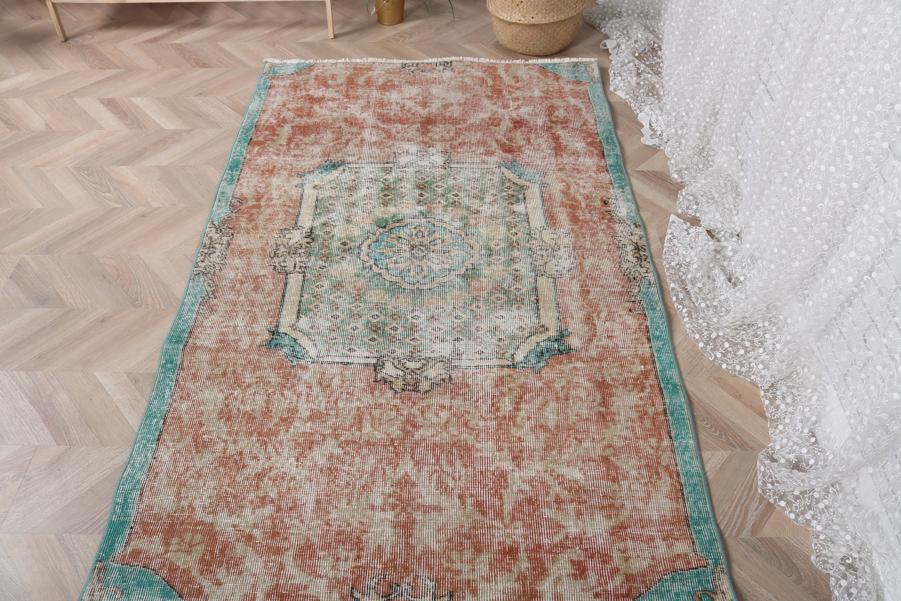 Nursery Rugs, Modern Rug, 3.8x6.2 ft Accent Rugs, Bedroom Rug, Turkish Rug, Vintage Rug, Rugs for Entry, Orange Oriental Rug, Luxury Rugs