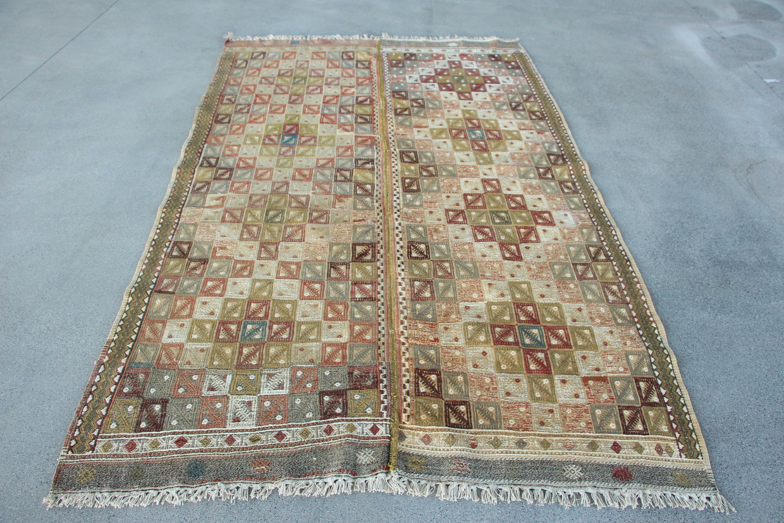 Salon Halıları, Vintage Halılar, 5,1x8,3 ft Büyük Halılar, Oturma Odası Halısı, Türk Halısı, Boho Halısı, Kilim, Yer Halısı, Gökkuşağı Oushak Halısı