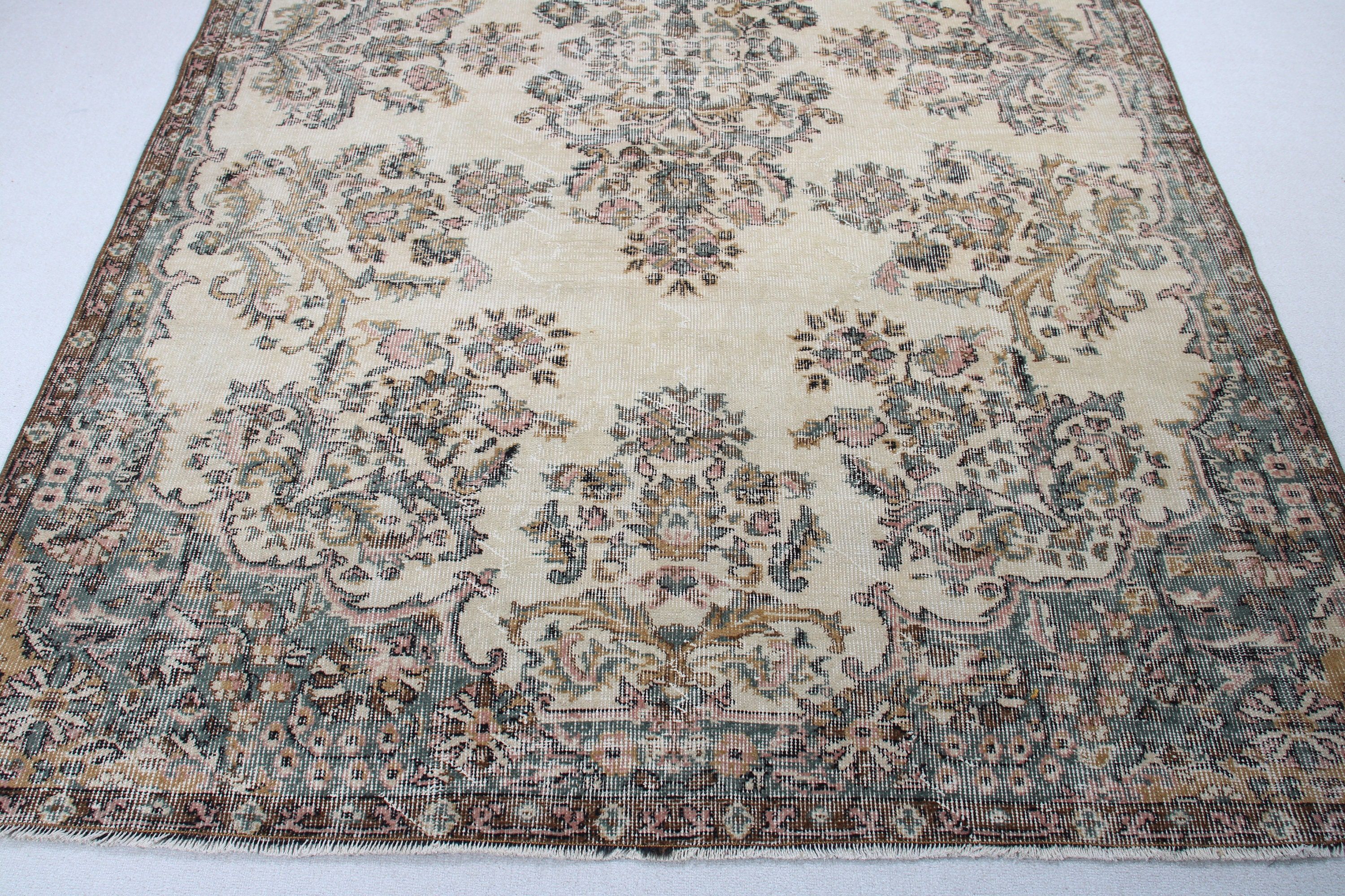 Büyük Boho Halıları, 6x9,2 ft Büyük Halılar, Anadolu Halısı, Vintage Halı, Mutfak Halıları, Türk Halıları, Oturma Odası Halıları, Bej Oushak Halıları