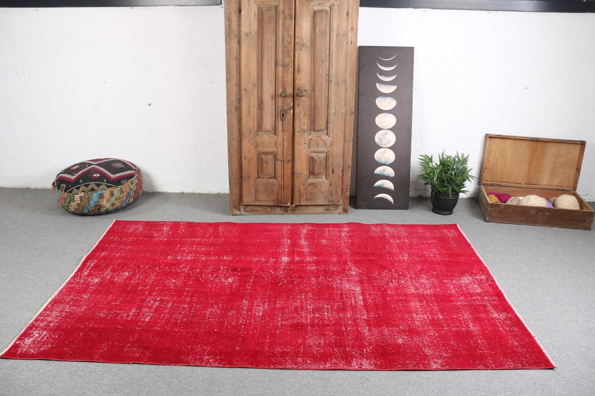 Nursery Rug, 4.9x7.9 ft Area Rug, Red Geometric Rug, Oushak Rug, Oushak Area Rug, Turkish Rugs, Rugs for Area, Handwoven Rug, Vintage Rugs