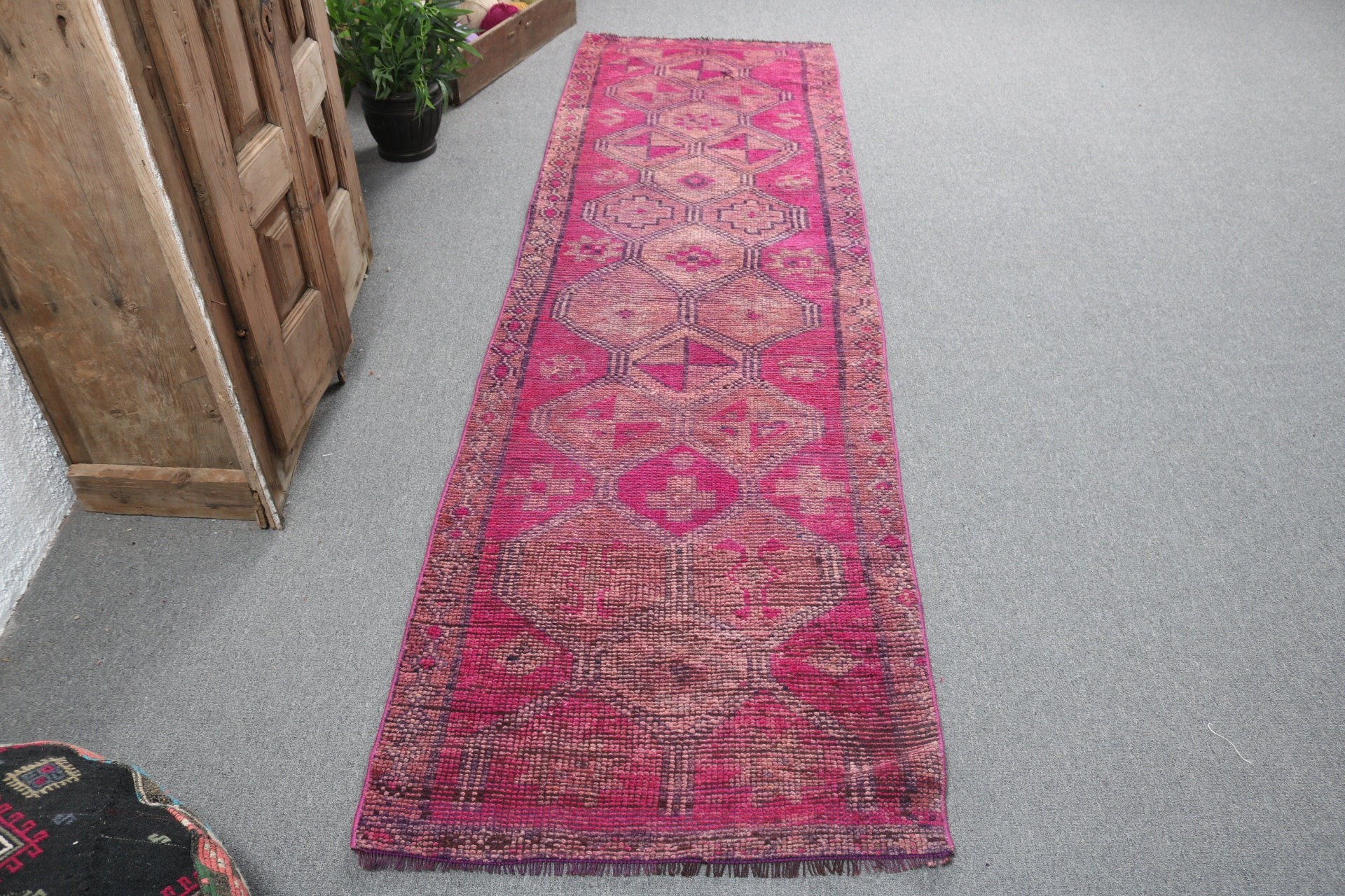 2.6x9.2 ft Runner Rug, Kitchen Rugs, Turkish Rugs, Stair Rugs, Outdoor Rugs, Pink Anatolian Rugs, Flatweave Rug, Boho Rugs, Vintage Rug